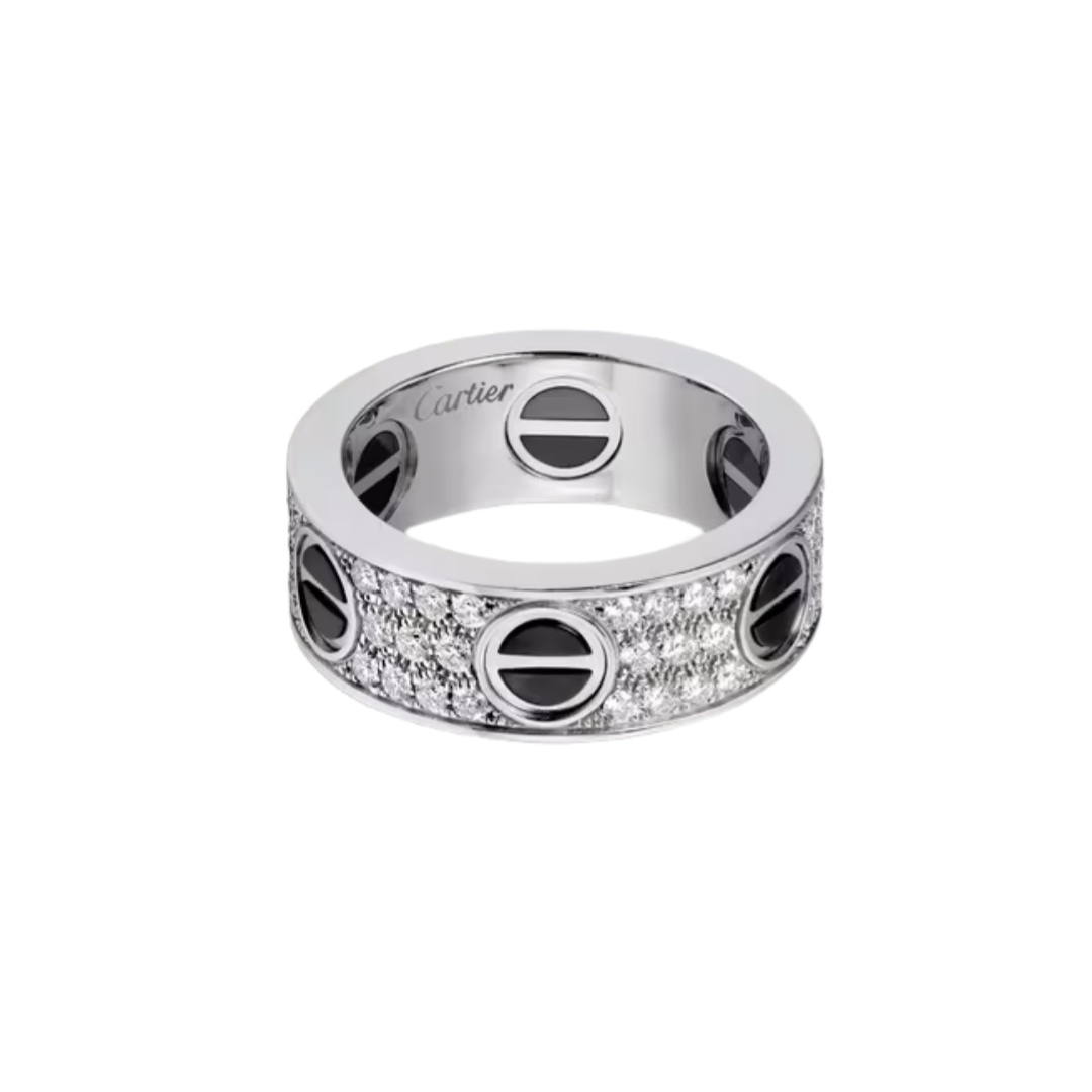 CTRV015 18K White Gold LOVE ring, classic model, paved, ceramic - ccjewelryacc