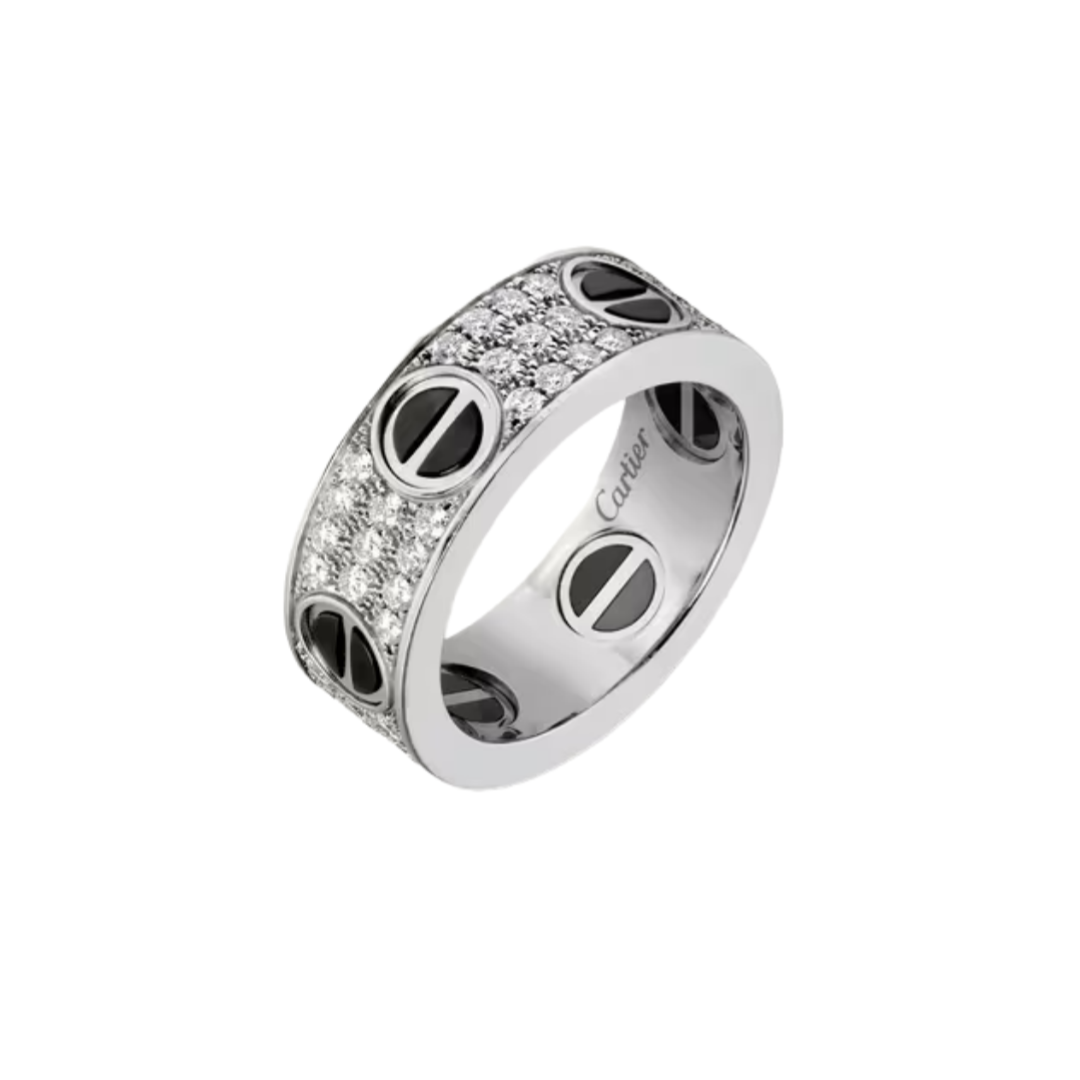 CTRV015 18K White Gold LOVE ring, classic model, paved, ceramic - ccjewelryacc