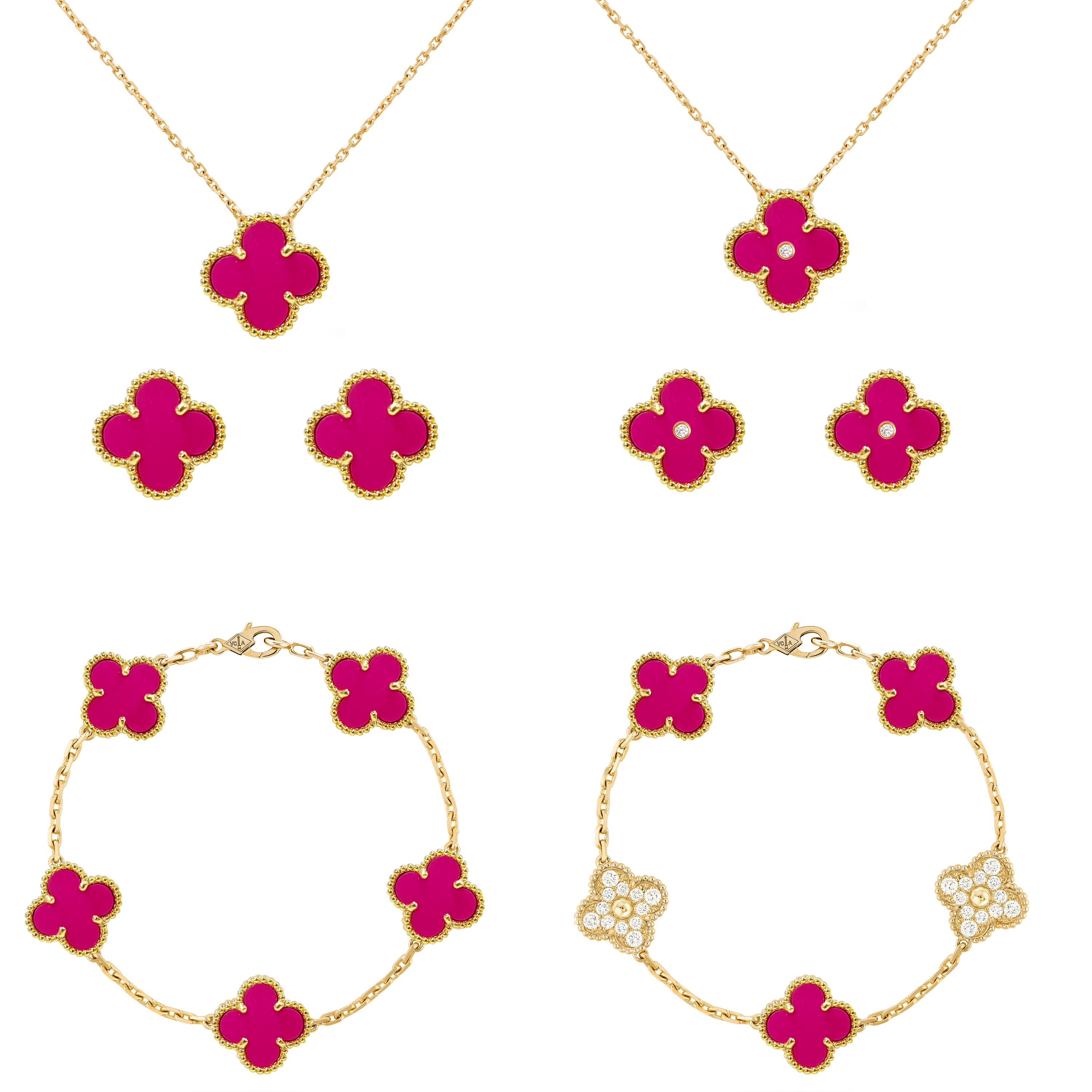 VCT021 VCA rose red stone Vintage Alhambra Pendant bracelet earring clip jewelry set - ccjewelryacc