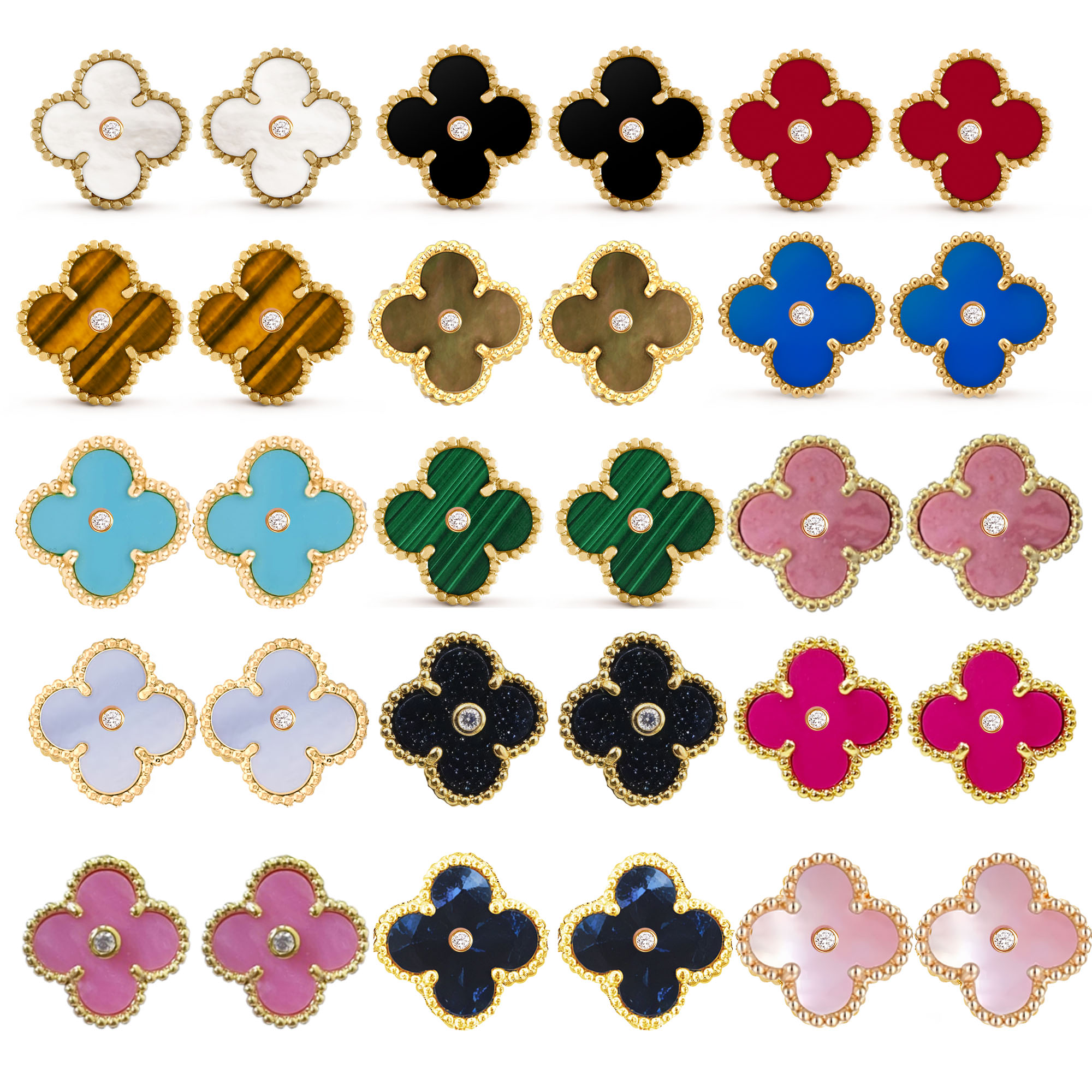 VCE023 VCA vintage alhambra with diamond stud earring - ccjewelryacc