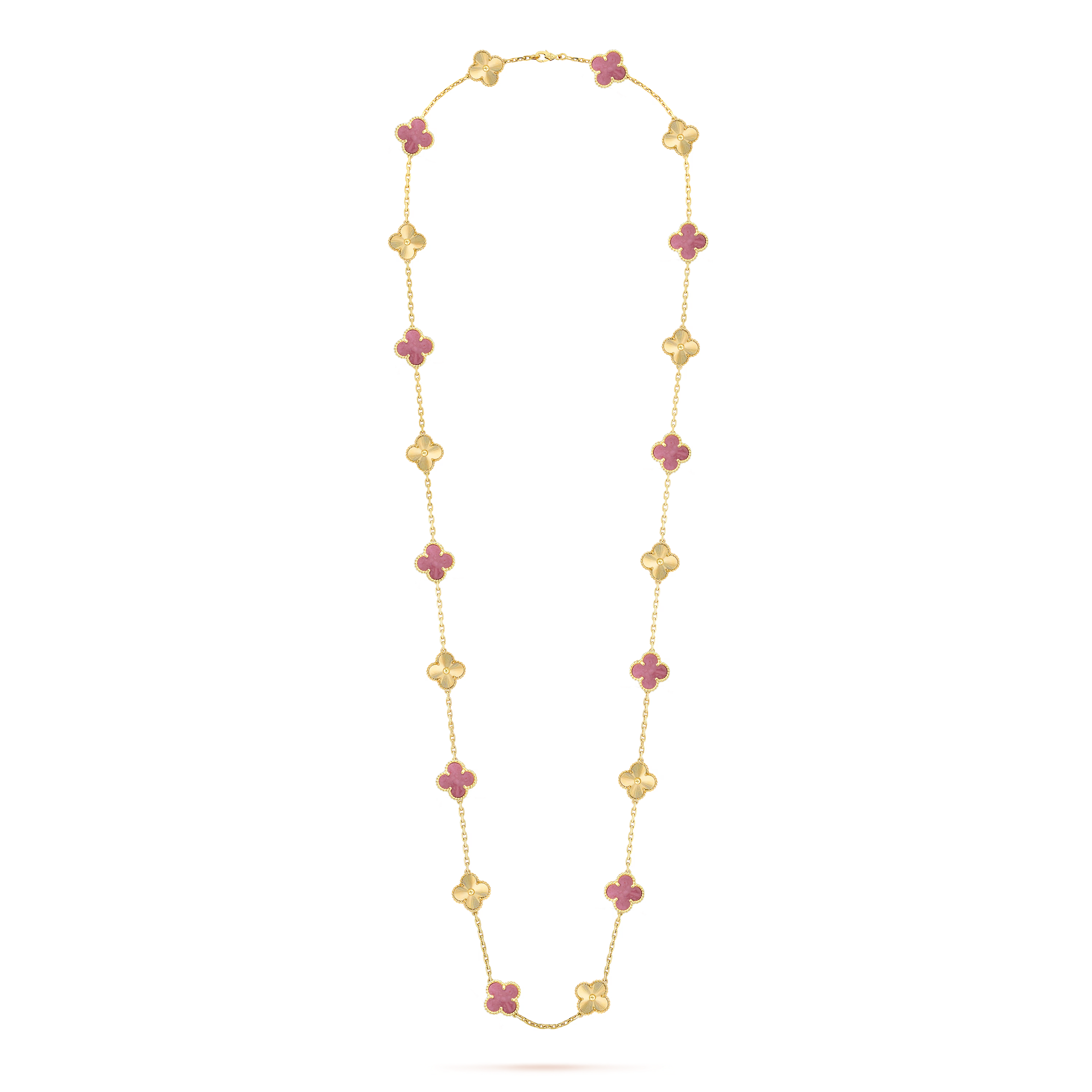 VCT020 VCA rhodonite stone Vintage Alhambra long necklace 20 motifs Pendant bracelet earring clip jewelry set - ccjewelryacc