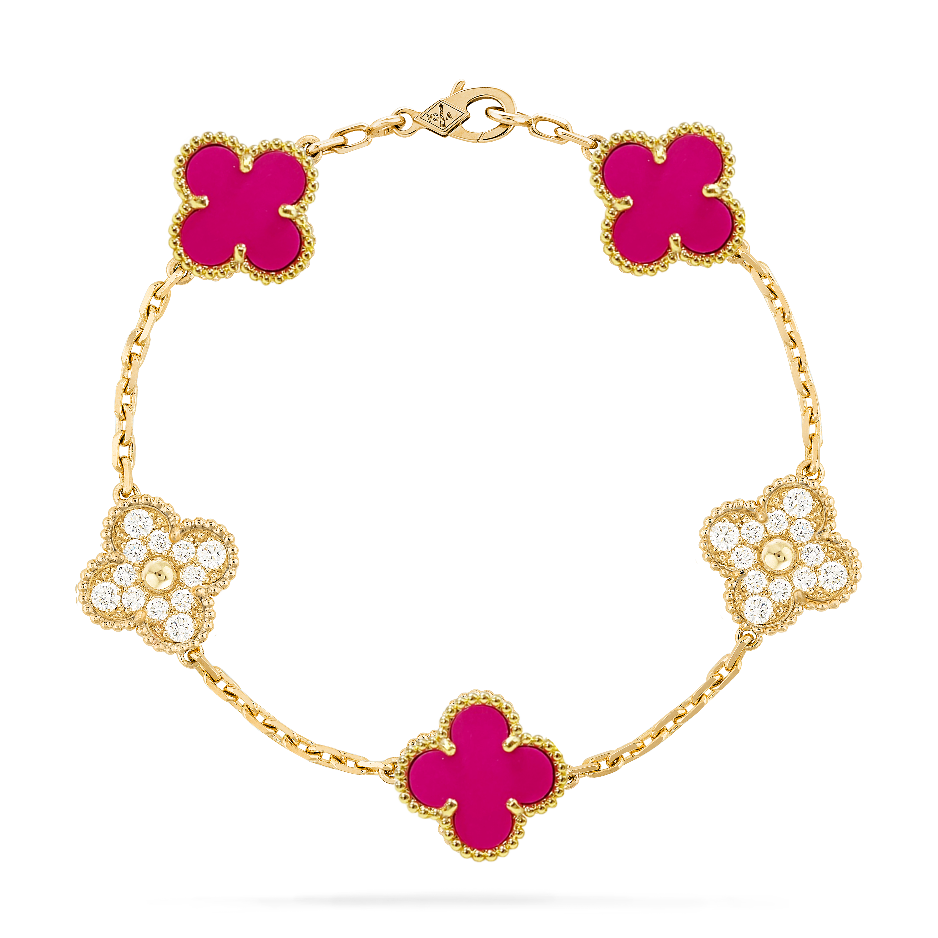 VCT021 VCA rose red stone Vintage Alhambra Pendant bracelet earring clip jewelry set - ccjewelryacc