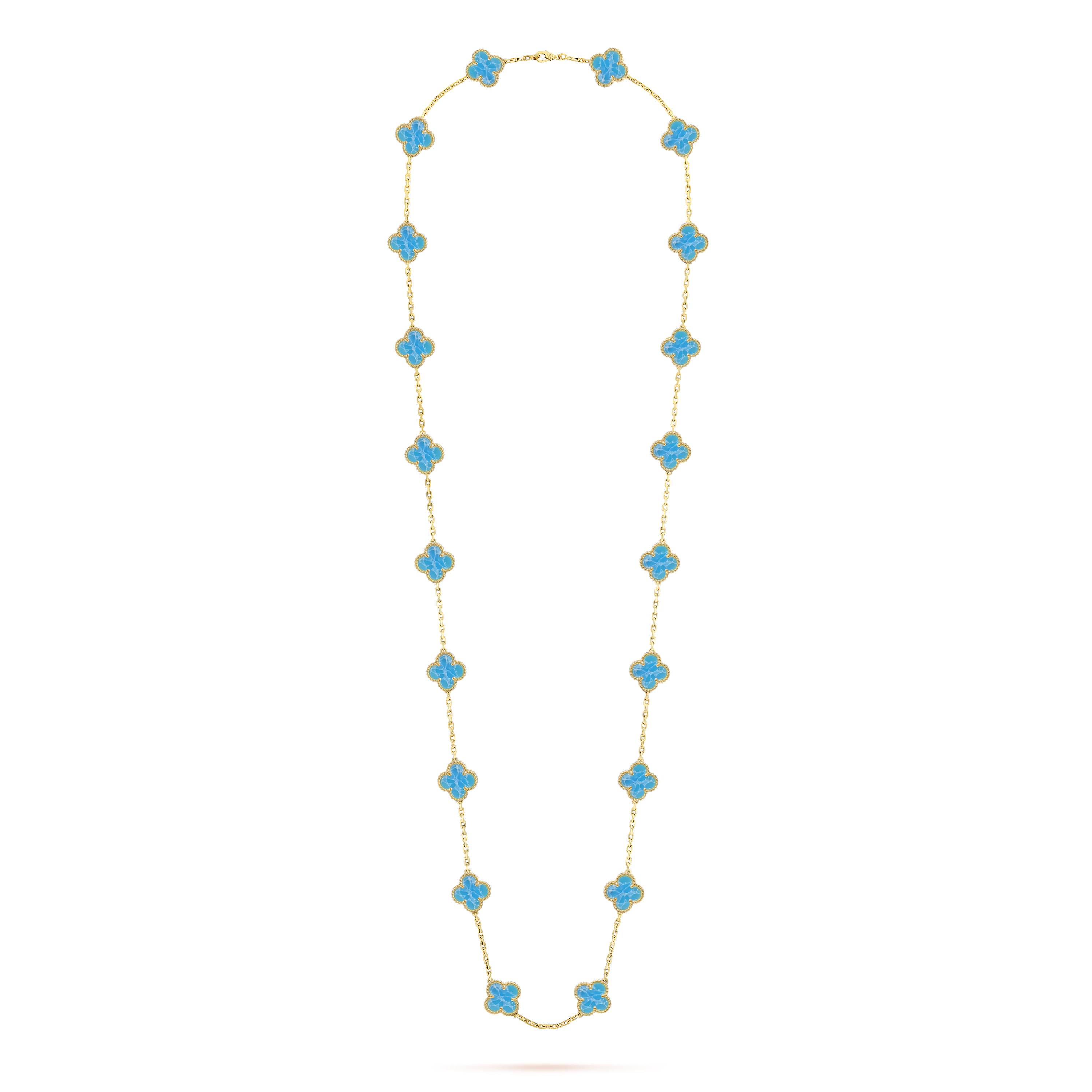 VCT019 VCA larimar stone Vintage Alhambra long necklace 20 motifs 16 motifs bracelet earring clip jewelry set - ccjewelryacc
