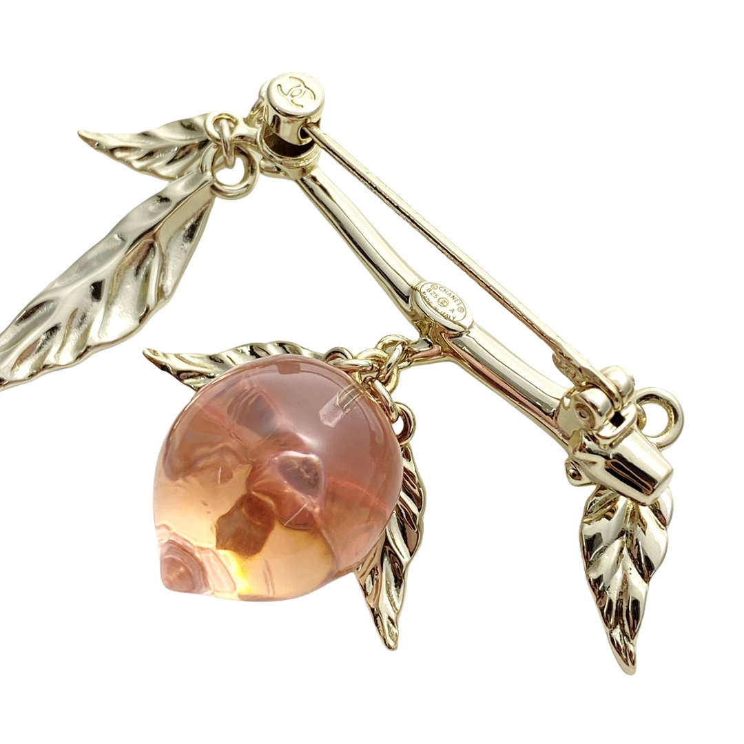 BCB593 Chanel Pink crystal peach brooch pin - ccjewelryacc
