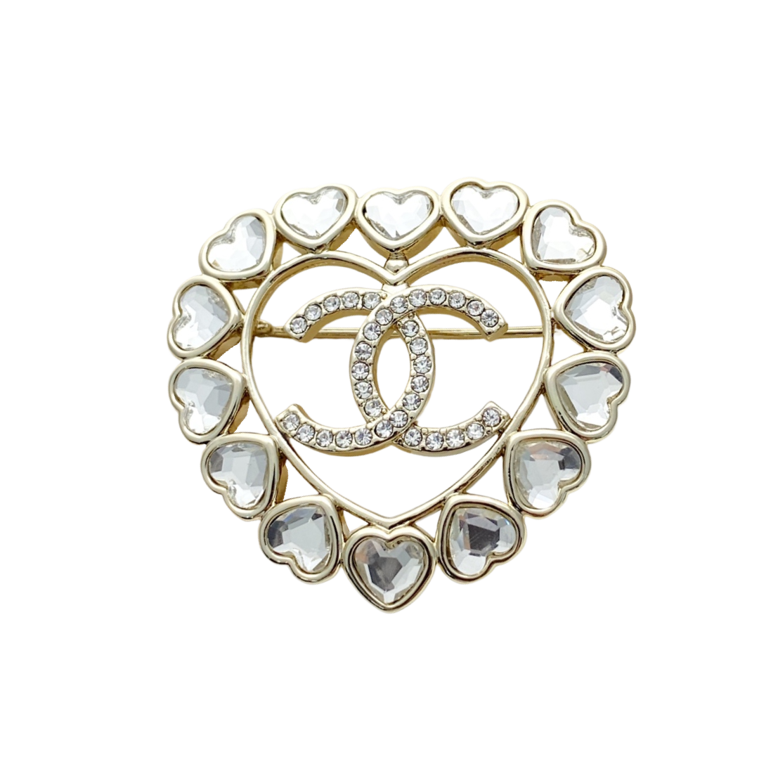 BCB591 Chanel Heart crystal CC LOGO brooch pin - ccjewelryacc