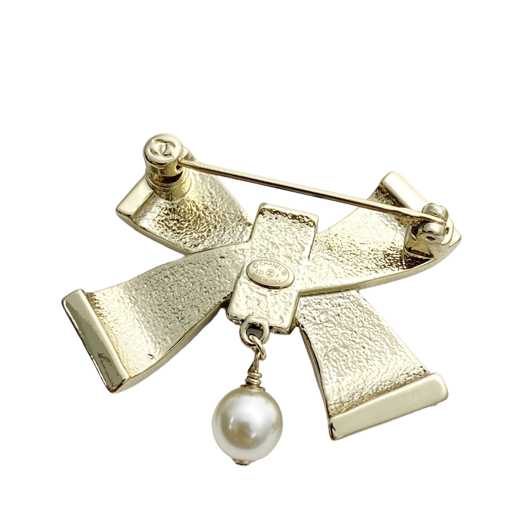 BCB589 Chanel Black-Gold & Pink Bow brooch pin - ccjewelryacc