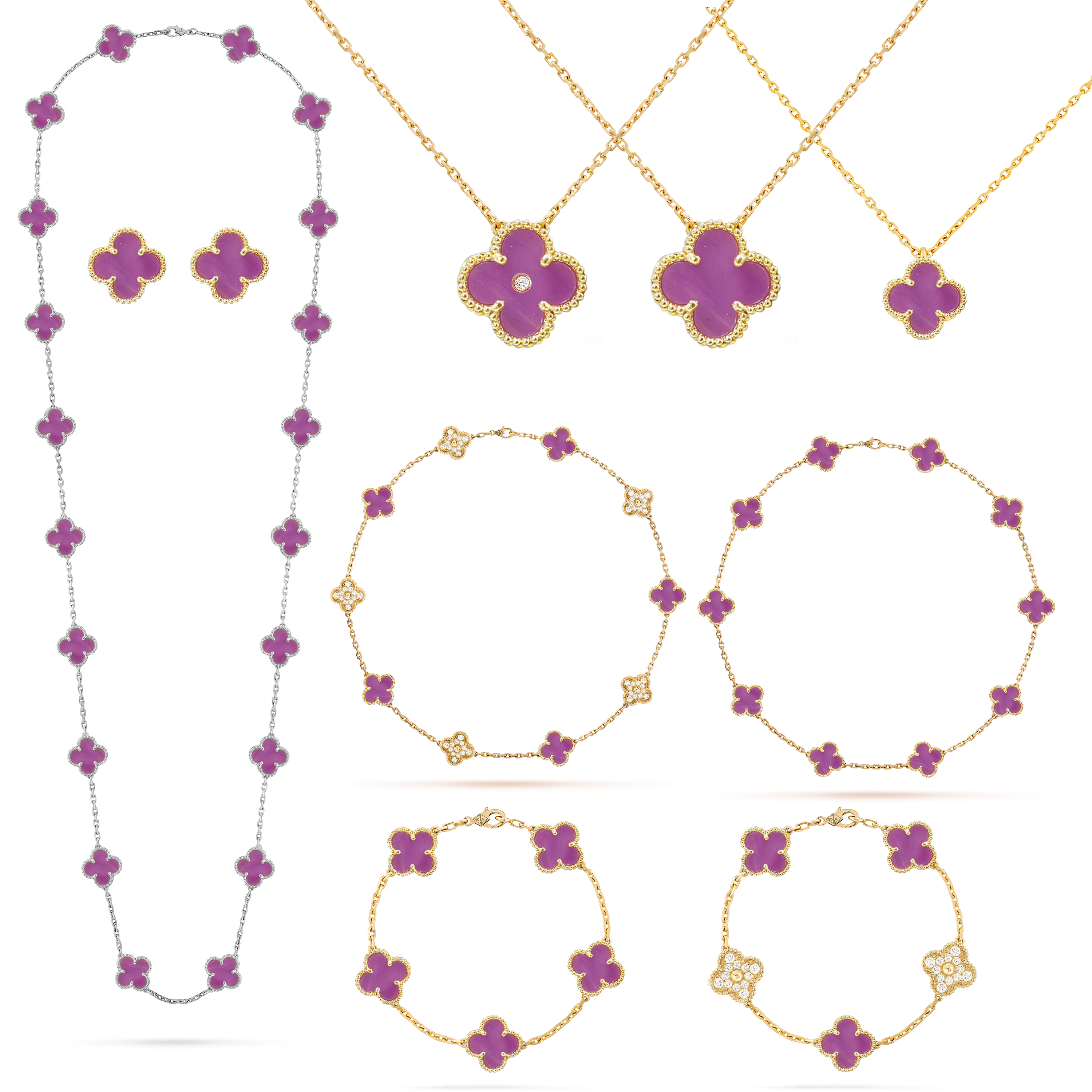 VCT022 VCA violet stone Vintage Alhambra 10 motifs necklace Pendant bracelet earring clip jewelry set - ccjewelryacc