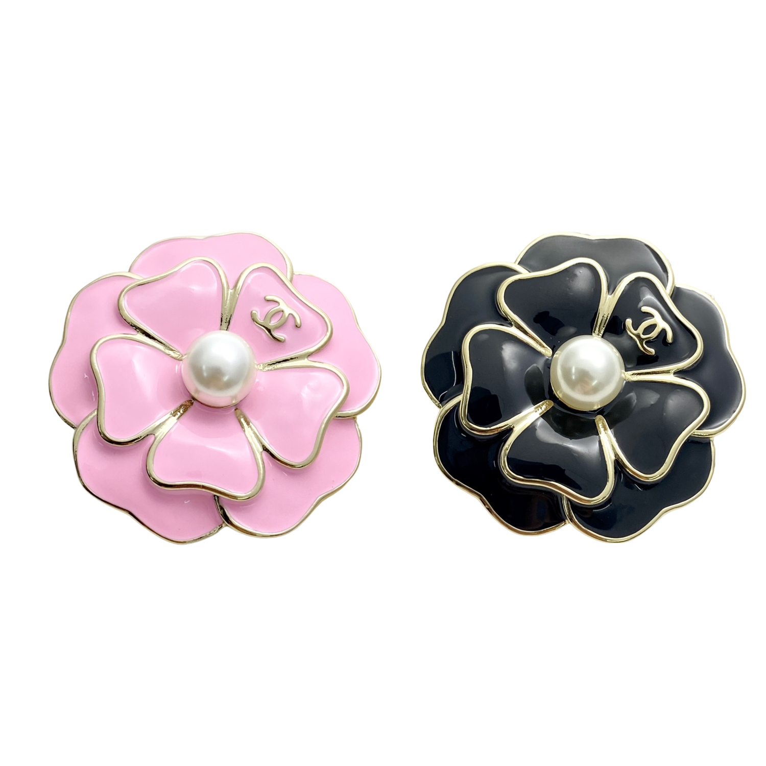 BCB592 Chanel Pink Black camellia brooch pin - ccjewelryacc