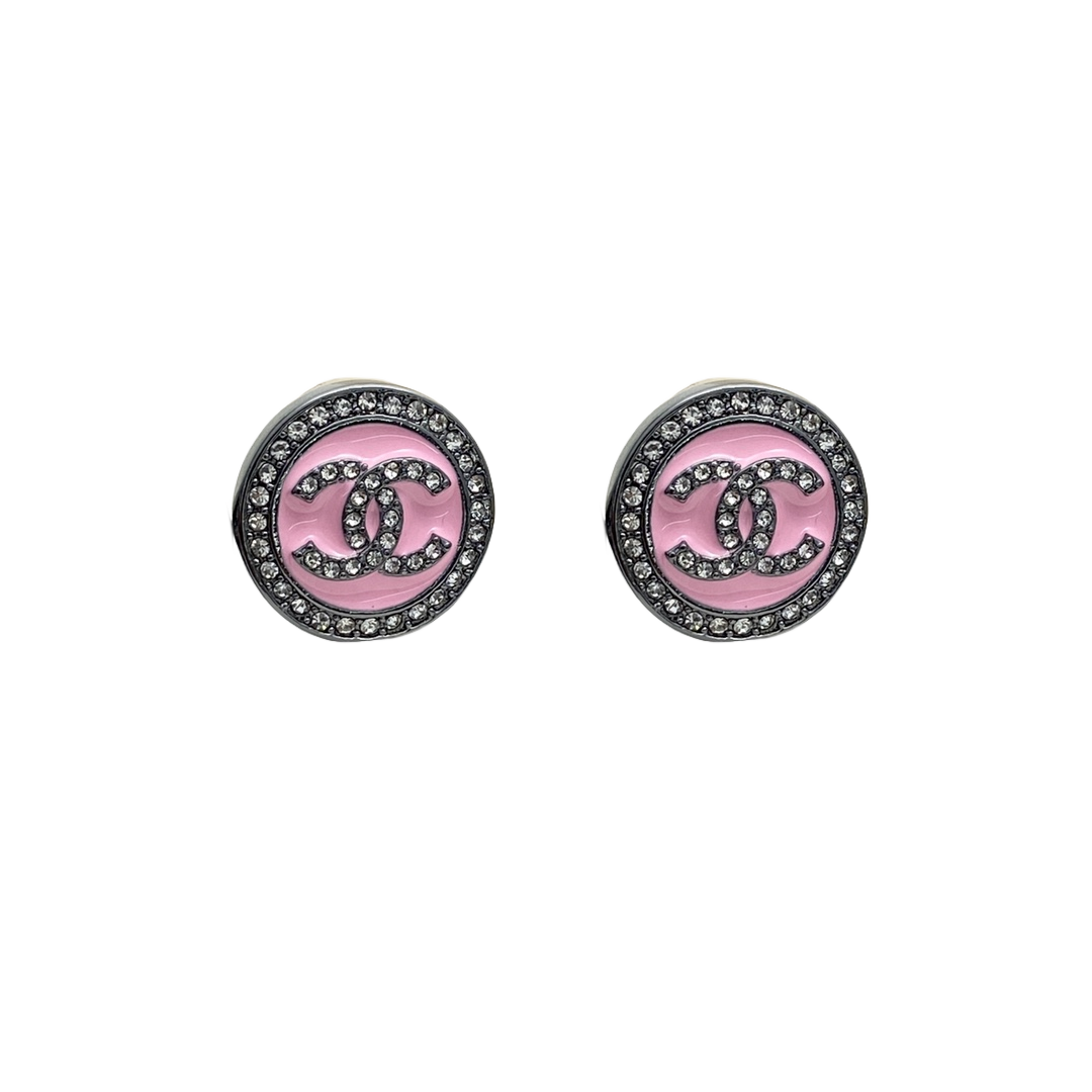 CCE358 Chanel Pink enamel stud earrings with black finish - ccjewelryacc