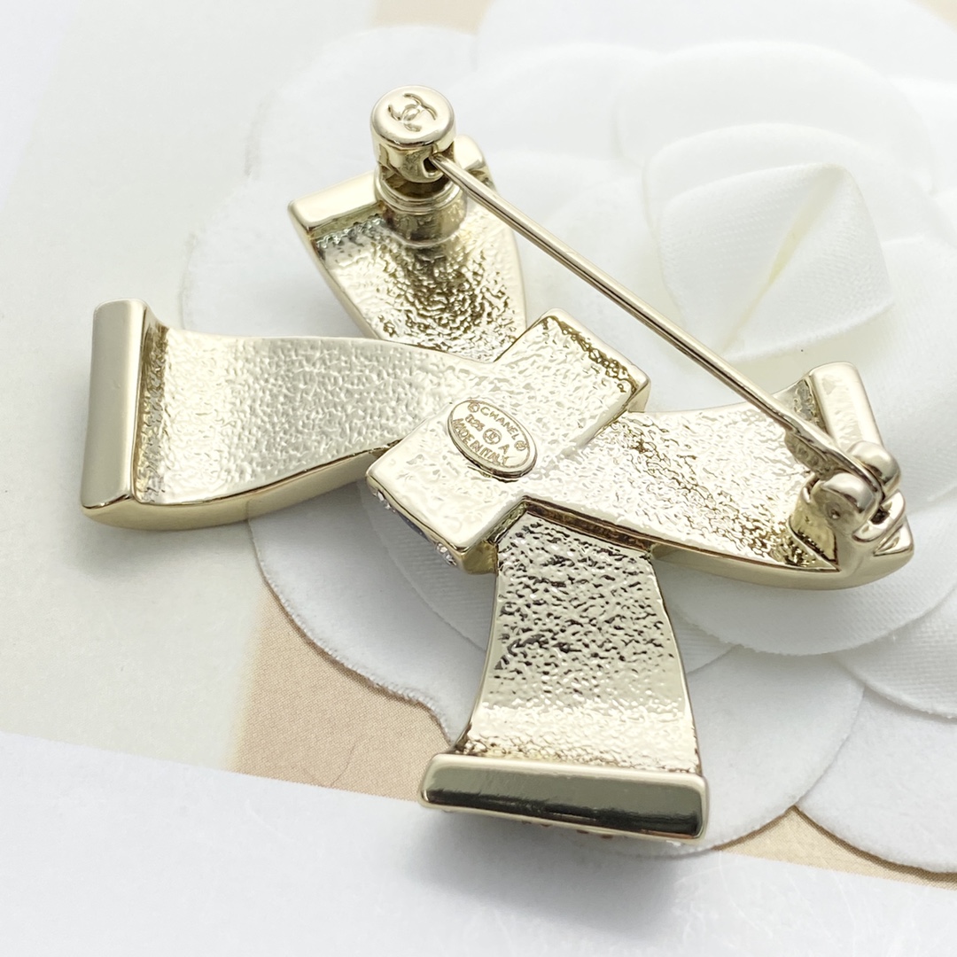 BCB589 Chanel Black-Gold & Pink Bow brooch pin - ccjewelryacc