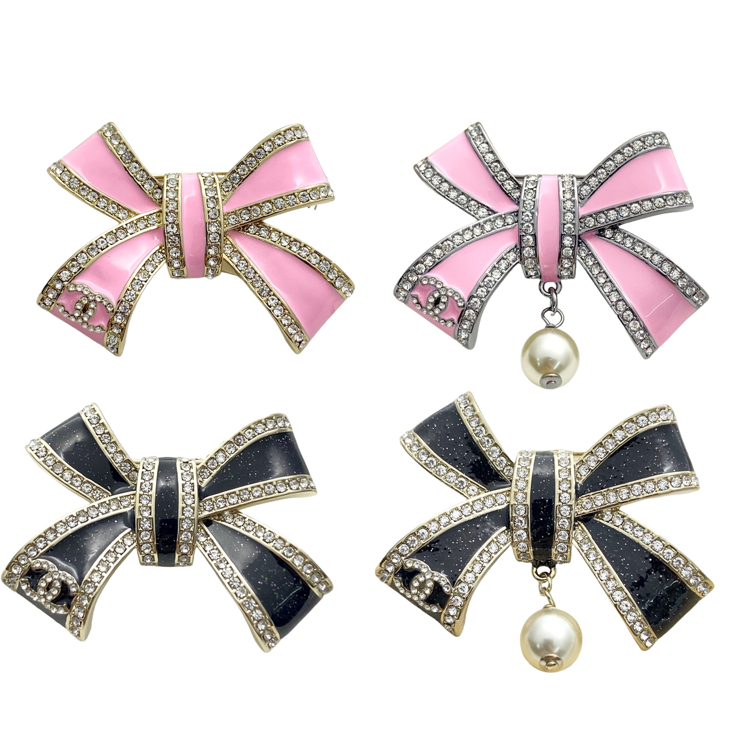 BCB589 Chanel Black-Gold & Pink Bow brooch pin - ccjewelryacc