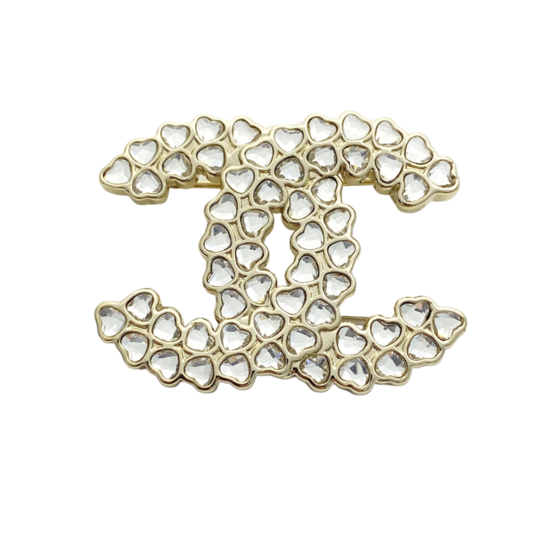 BCB590 Chanel Heart crystal CC LOGO brooch pin - ccjewelryacc