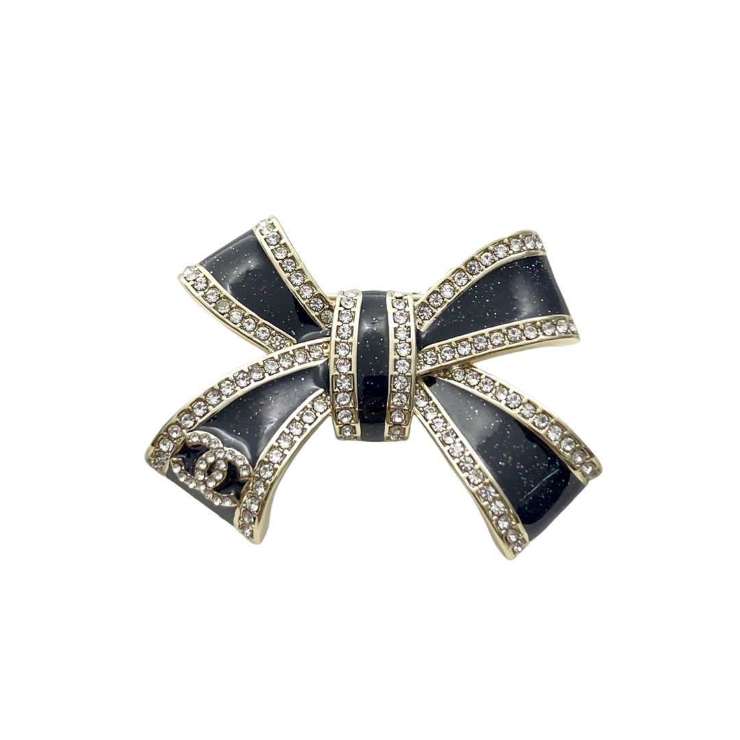 BCB589 Chanel Black-Gold & Pink Bow brooch pin - ccjewelryacc
