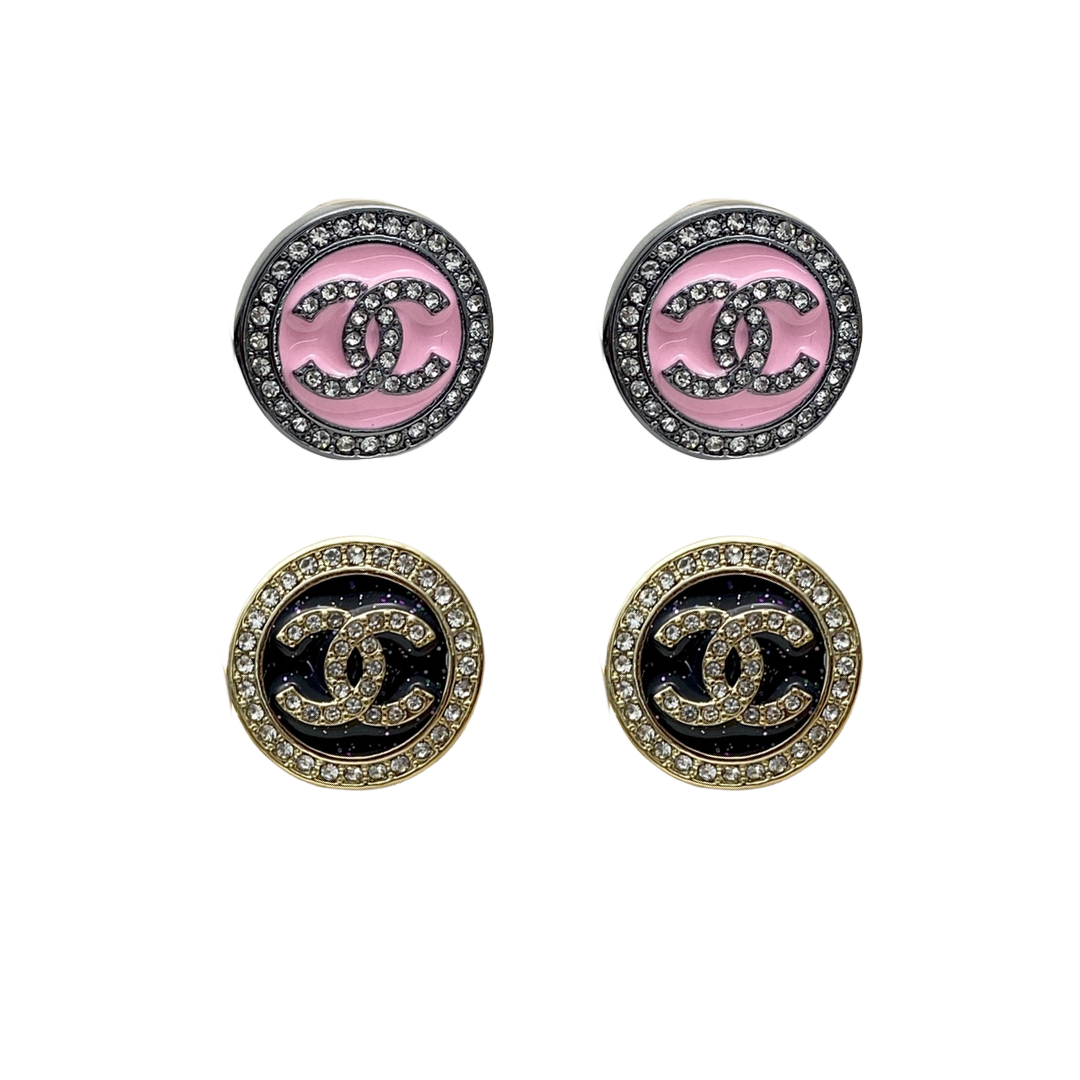 CCE358 Chanel Pink enamel stud earrings with black finish - ccjewelryacc