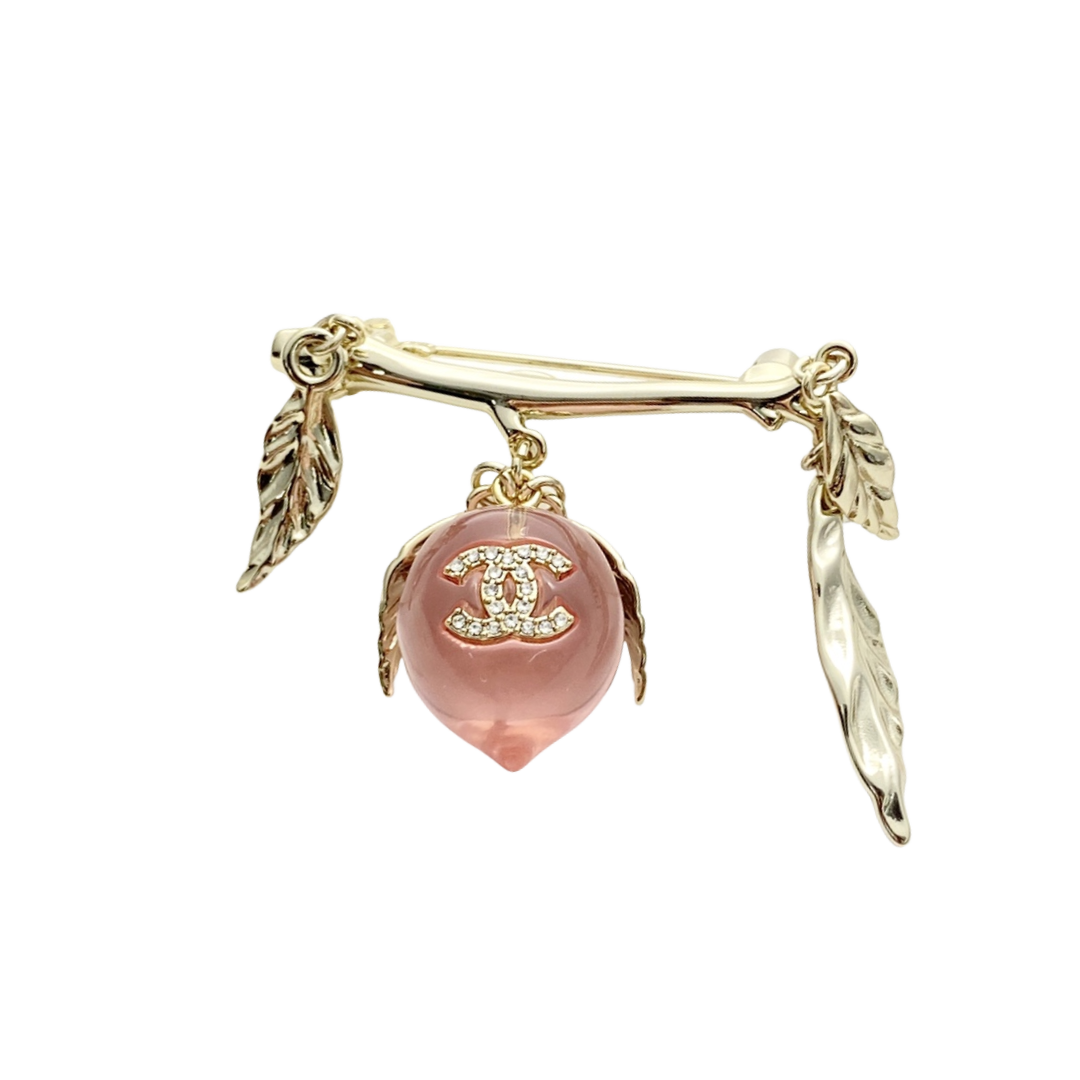 BCB593 Chanel Pink crystal peach brooch pin - ccjewelryacc
