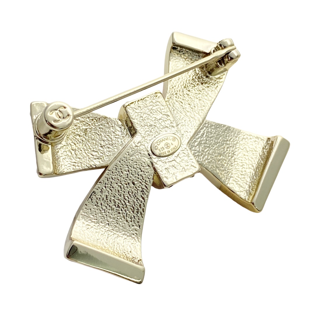 BCB589 Chanel Black-Gold & Pink Bow brooch pin - ccjewelryacc