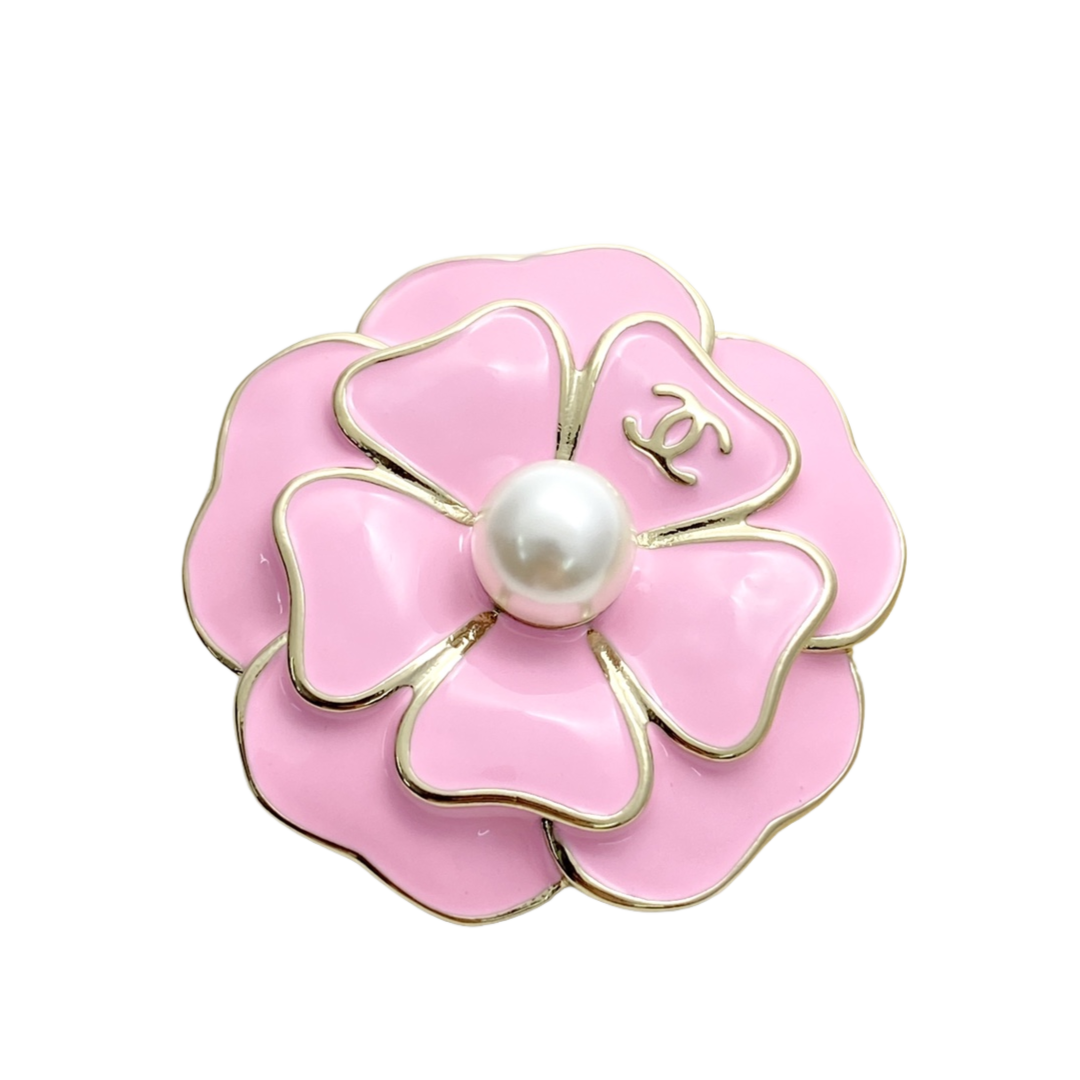 BCB592 Chanel Pink Black camellia brooch pin - ccjewelryacc