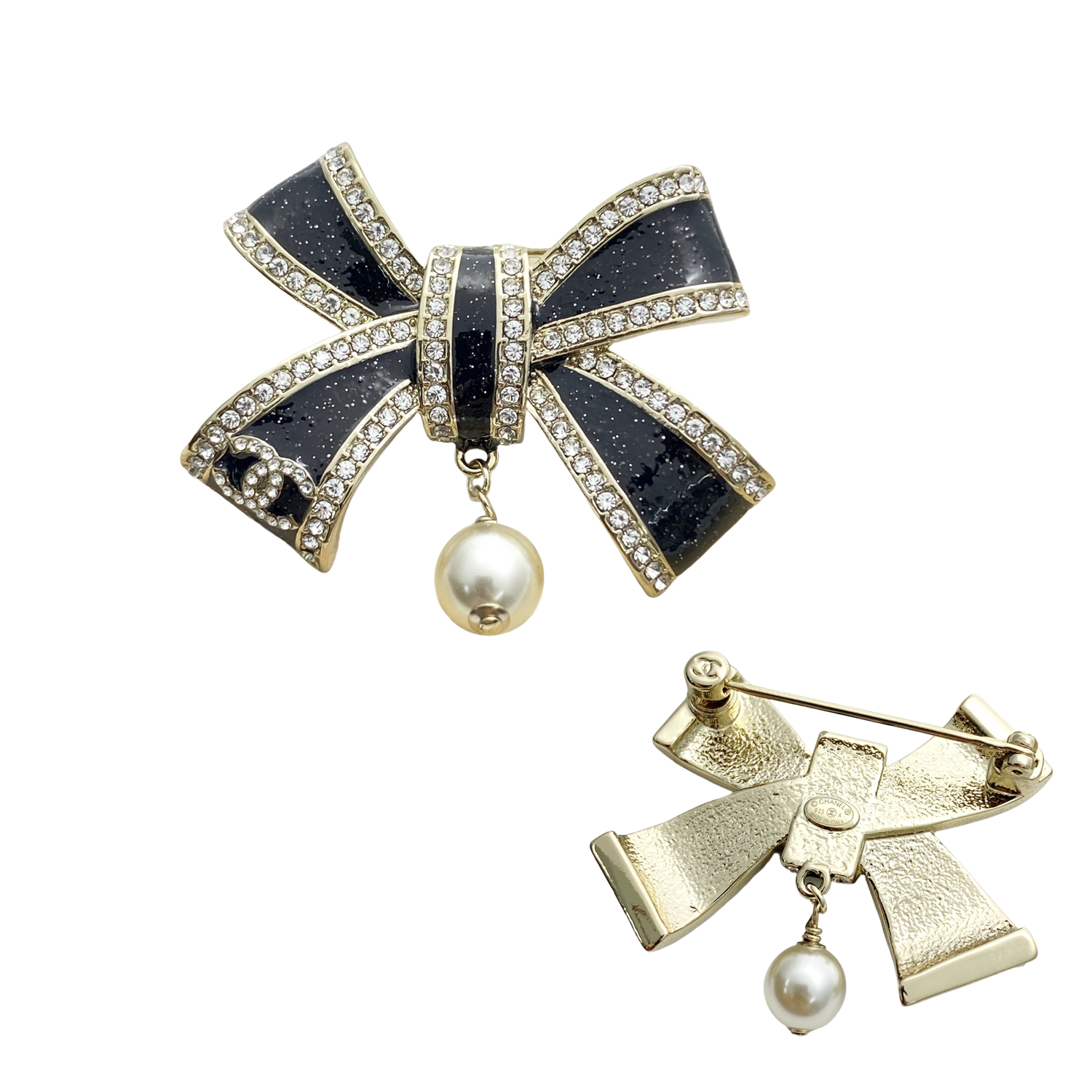 BCB589 Chanel Black-Gold & Pink Bow brooch pin - ccjewelryacc