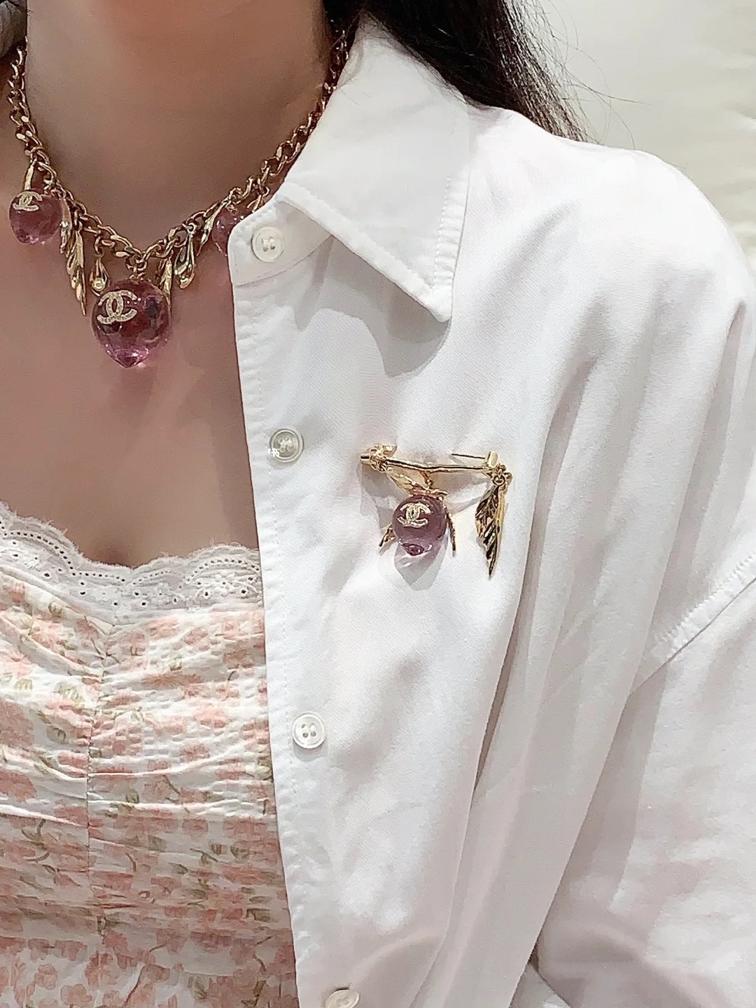 BCB593 Chanel Pink crystal peach brooch pin - ccjewelryacc