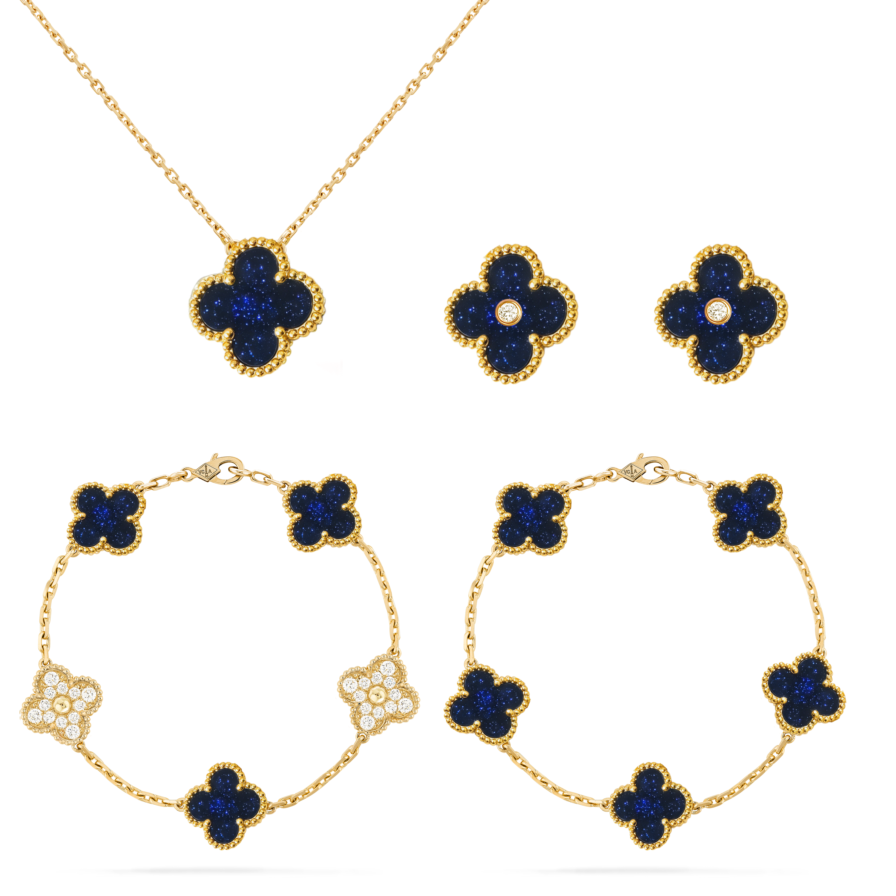 VCT023 VCA Glowing Stones Vintage Alhambra Pendant bracelet earring clip jewelry set - ccjewelryacc