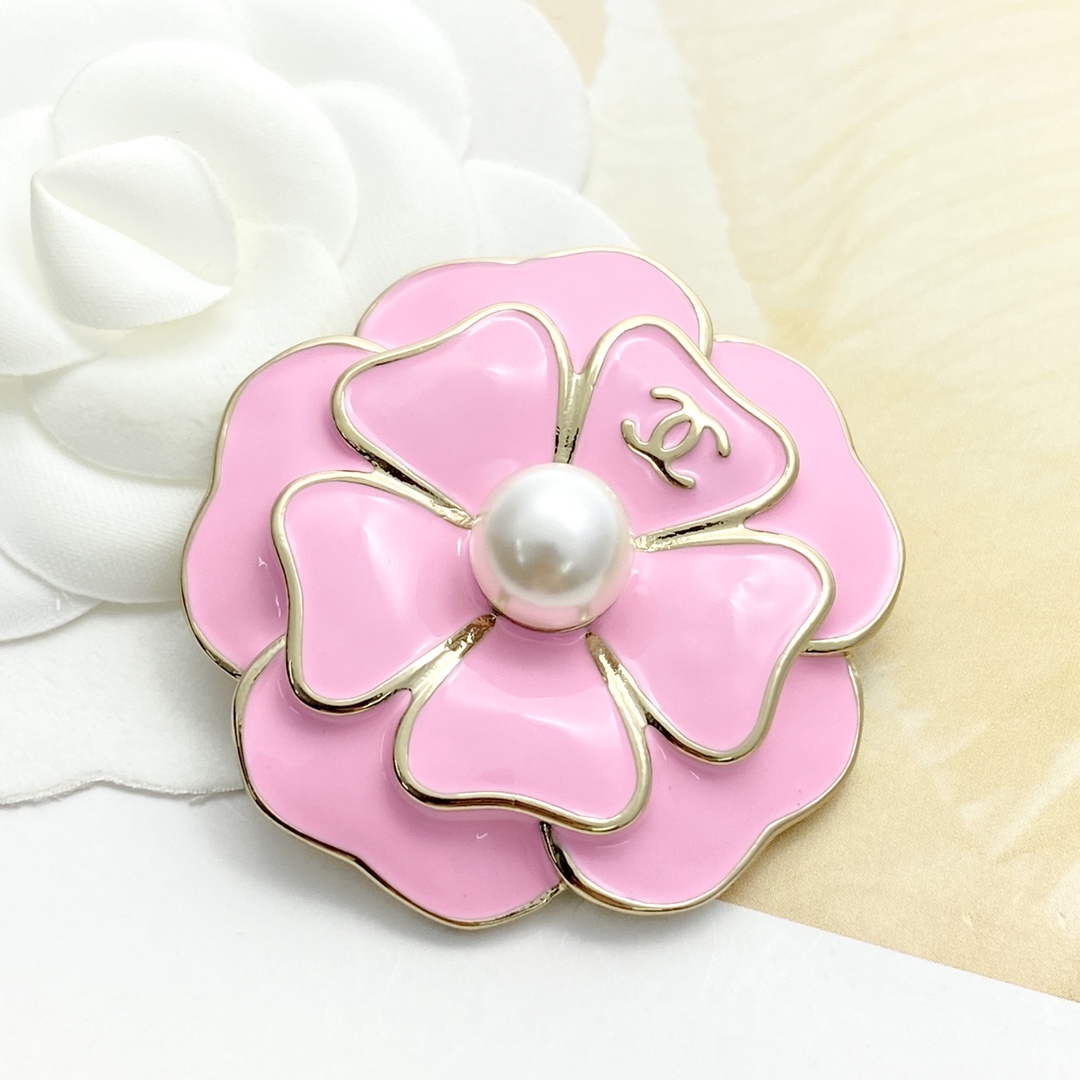 BCB592 Chanel Pink Black camellia brooch pin - ccjewelryacc