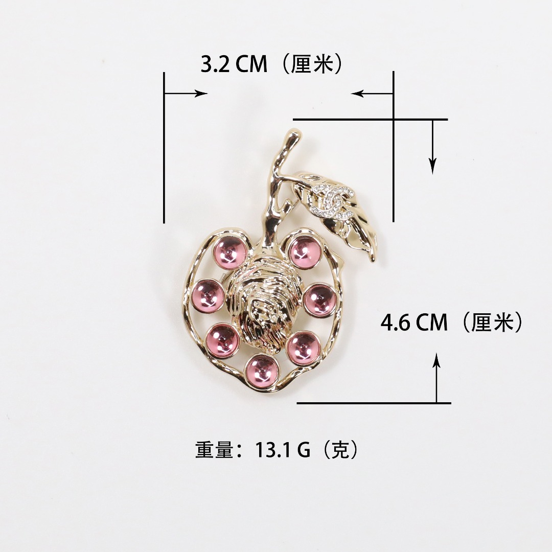 BCB600 Chanel light gold, hollow-out watermelon pink crystal leaf brooch - ccjewelryacc