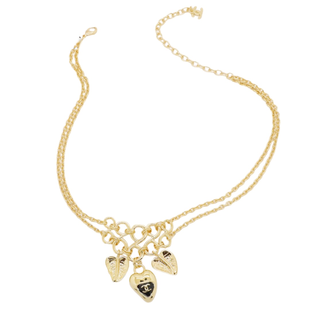 CCN036 Chanel Gold leaf heart pendant necklace - ccjewelryacc