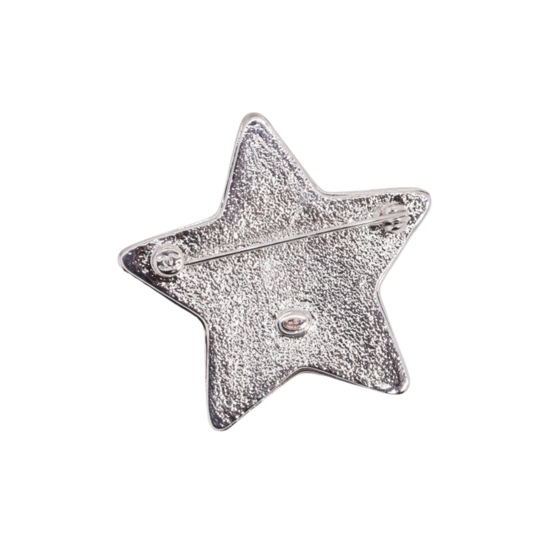 BCB597 Chanel White Gold hollowed-out star Crystal brooch pin - ccjewelryacc