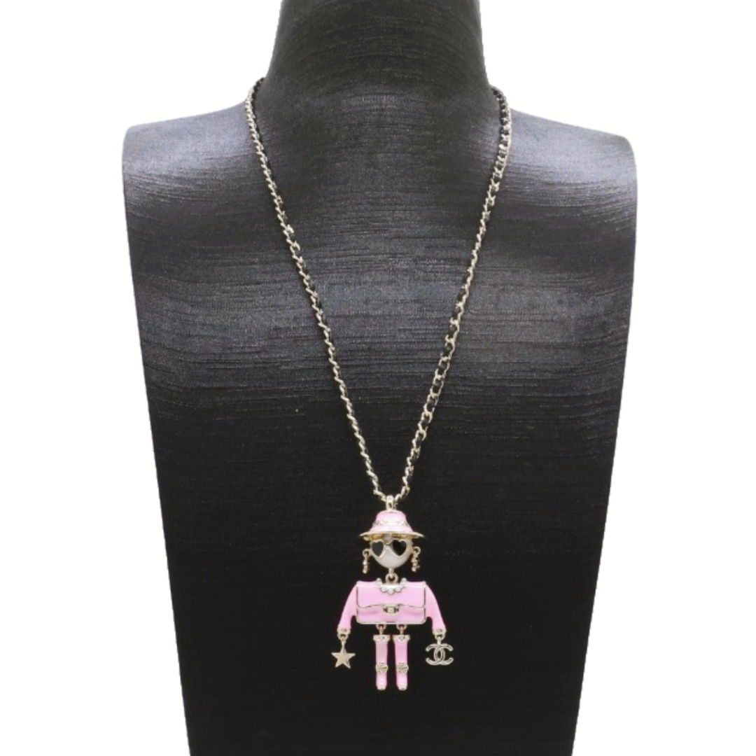 CCN038 Chanel Metal leater chain Pink carton pendant necklace - ccjewelryacc