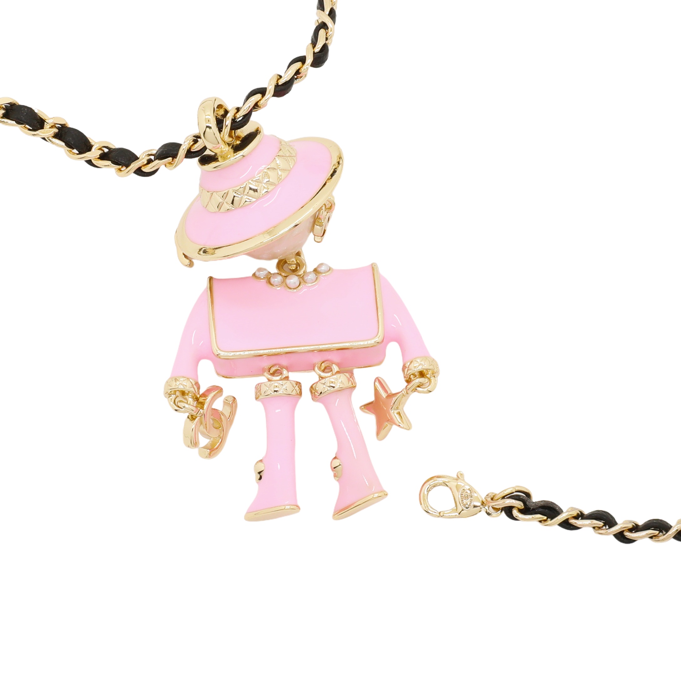 CCN038 Chanel Metal leater chain Pink carton pendant necklace - ccjewelryacc
