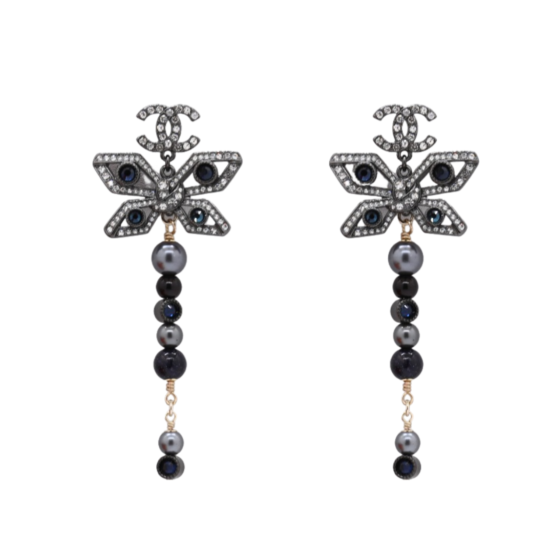 CCE360 Chanel gun black crystal butterfly dangle earrings for women - ccjewelryacc