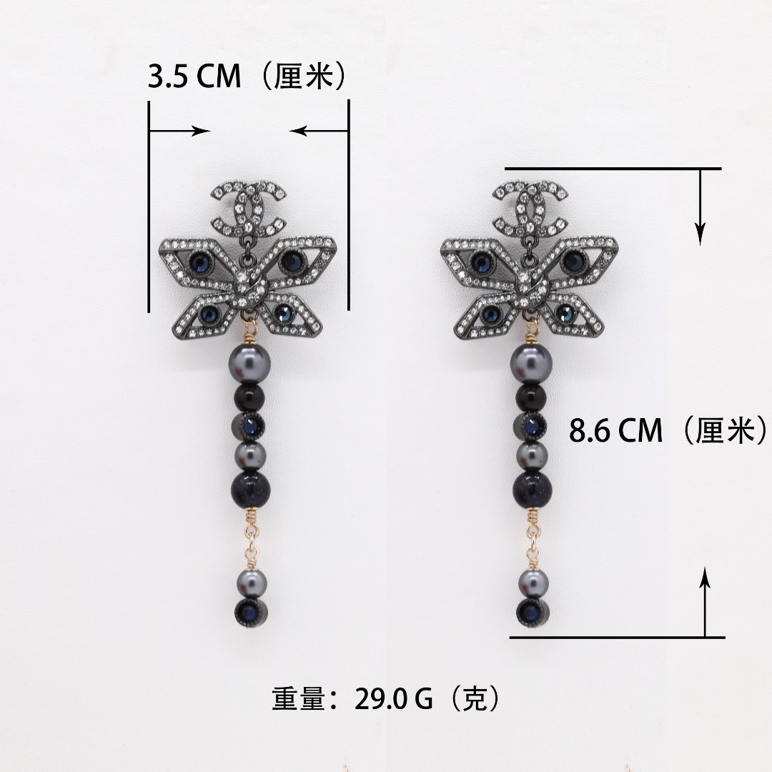 CCE360 Chanel gun black crystal butterfly dangle earrings for women - ccjewelryacc