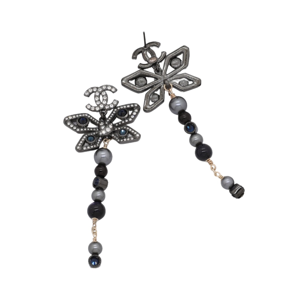 CCE360 Chanel gun black crystal butterfly dangle earrings for women - ccjewelryacc
