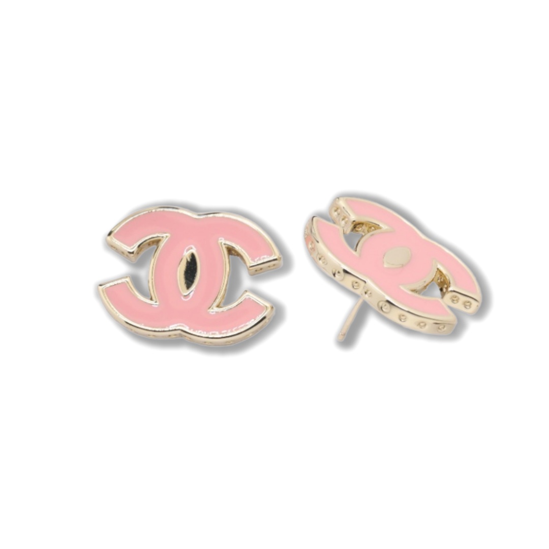 CCE370 Chanel Pink enamel cc logo stud earrings for women - ccjewelryacc