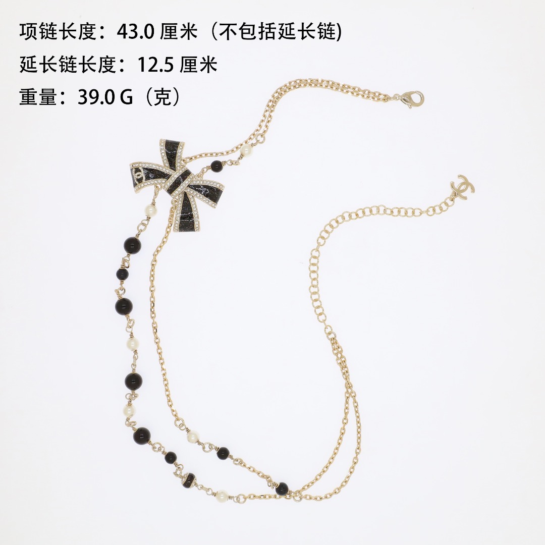 CCN173 Chanel black enamel bow necklace for women - ccjewelryacc