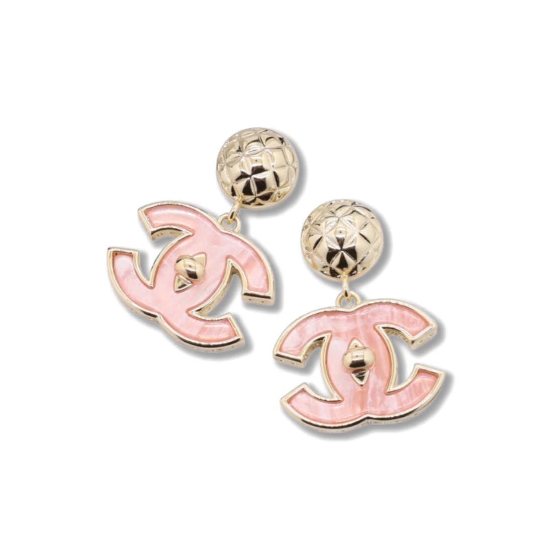 CCE365 Chanel Pink acrylic cc logo stud earrings for women - ccjewelryacc