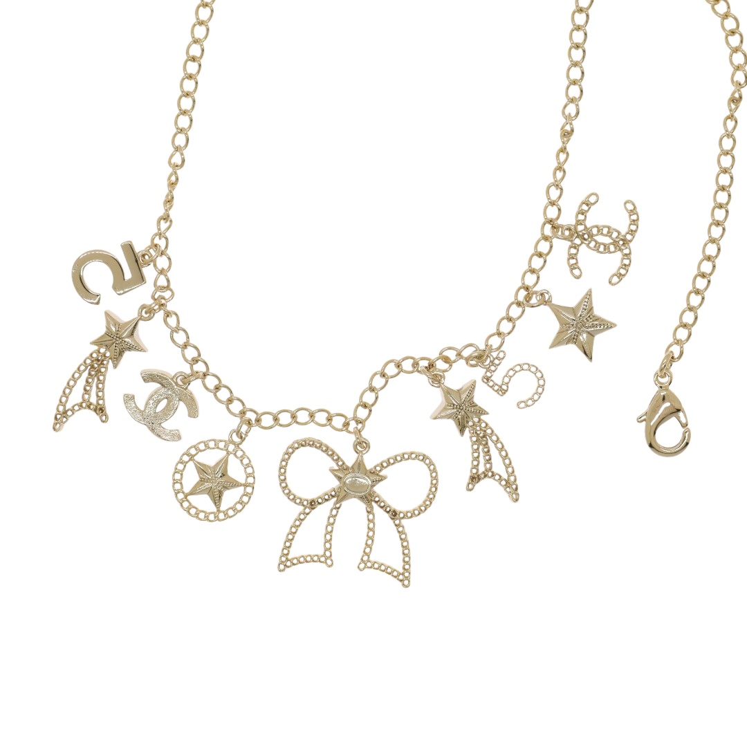 CCN451 Chanel star bow No 5 charms choker necklace for women - ccjewelryacc