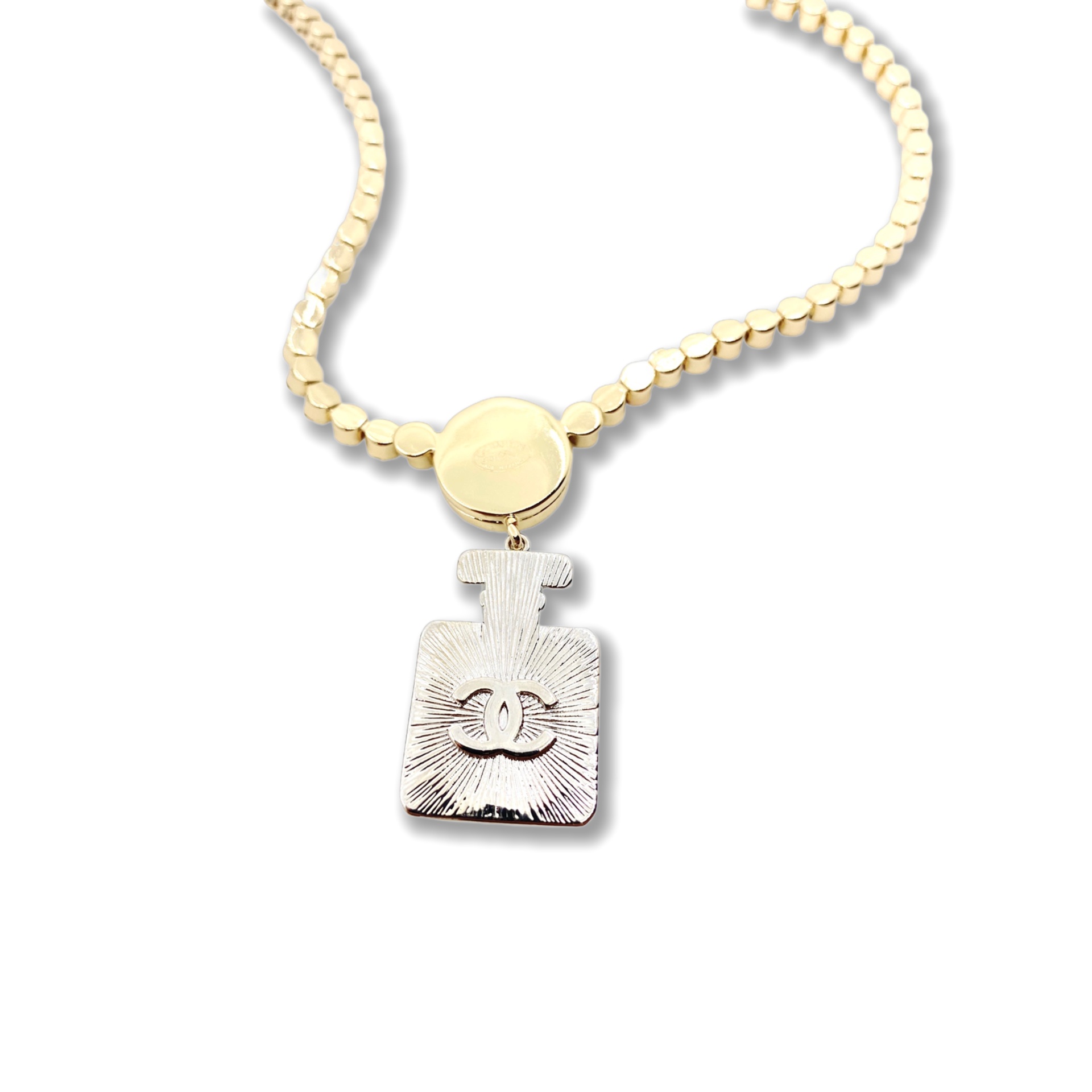 CCN054 Chanel sparkling crystal tennis chain perfume bottle pendant necklace for women - ccjewelryacc
