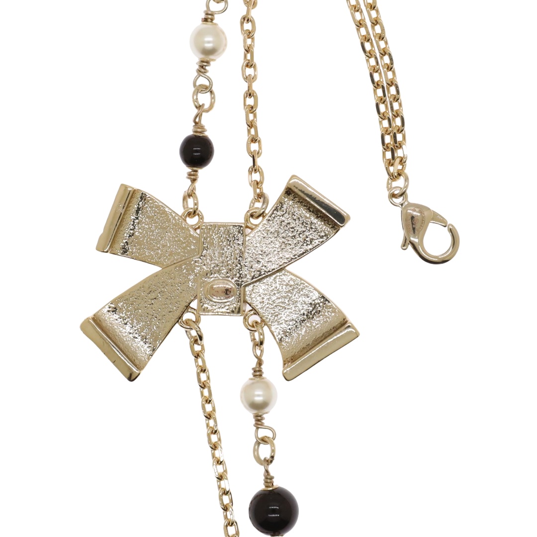 CCN173 Chanel black enamel bow necklace for women - ccjewelryacc
