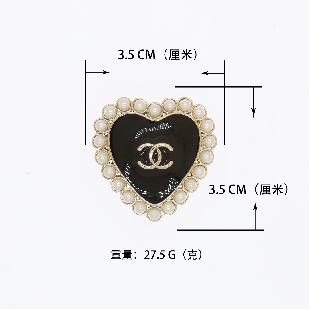 BCB603 Chanel Black enamel pearl heart brooch pin - ccjewelryacc