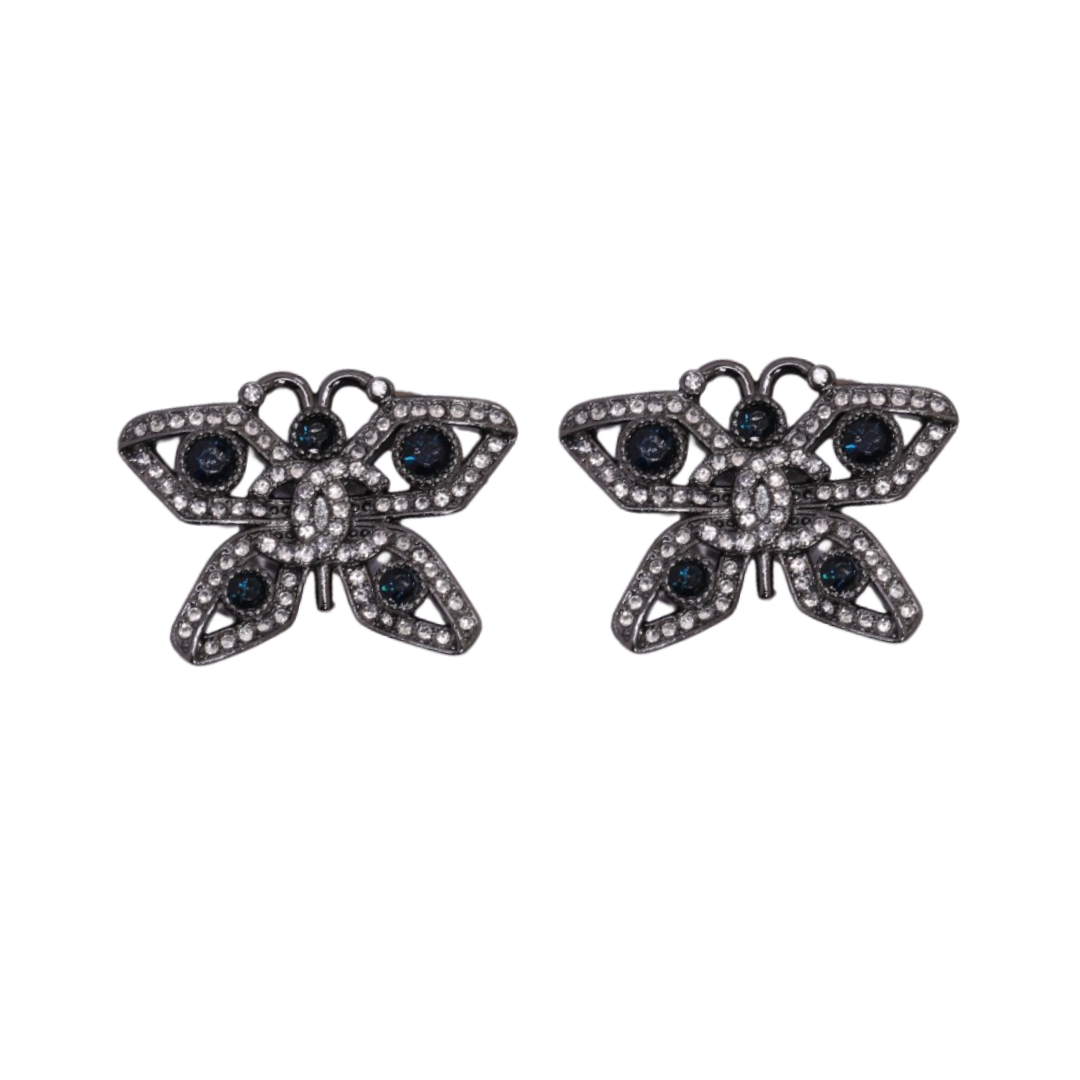 CCE348 Chanel 25 black crystal butterfly stud earrings for women - ccjewelryacc