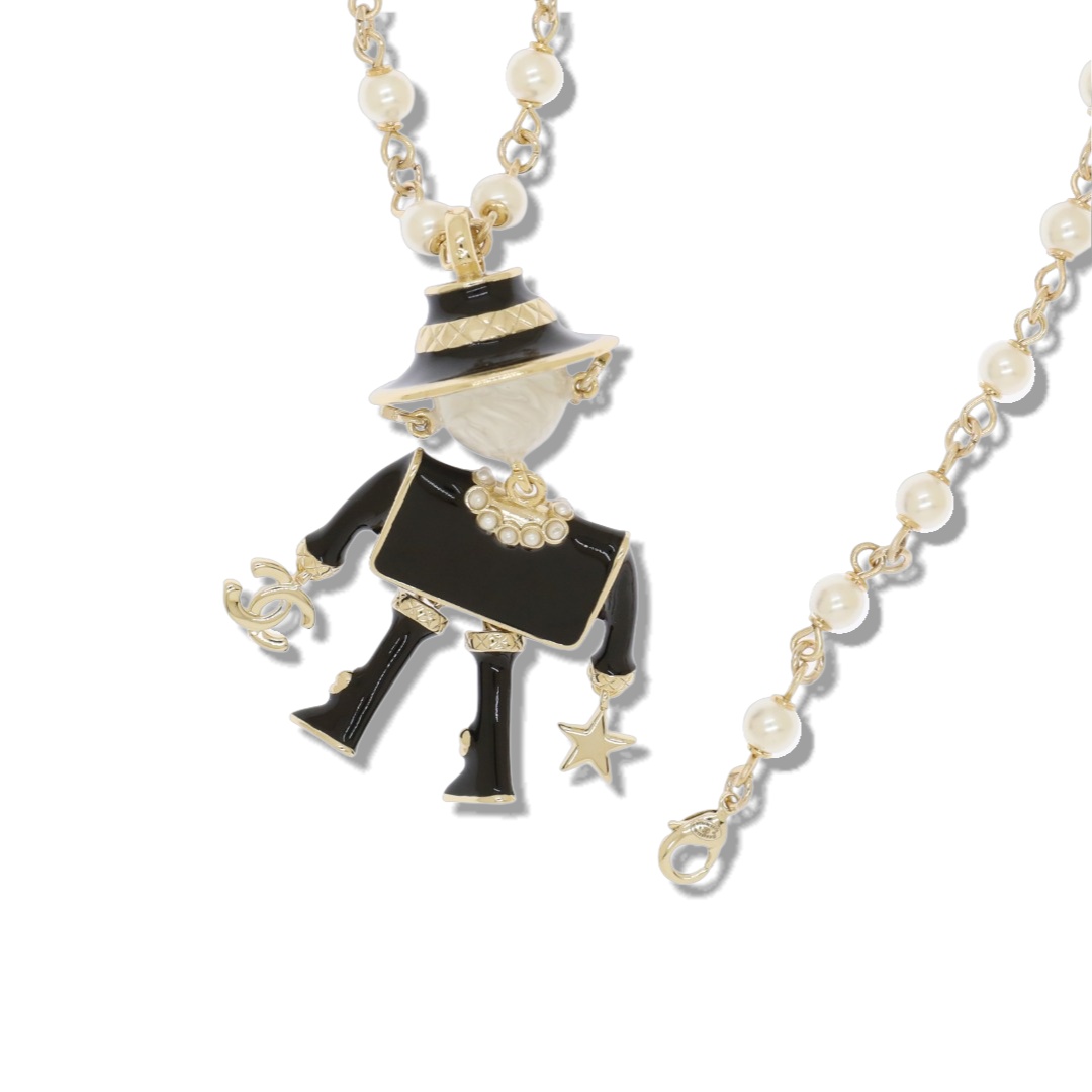 CCN056 Chanel pearl chain Cartoon dolls pendant necklace for women - ccjewelryacc