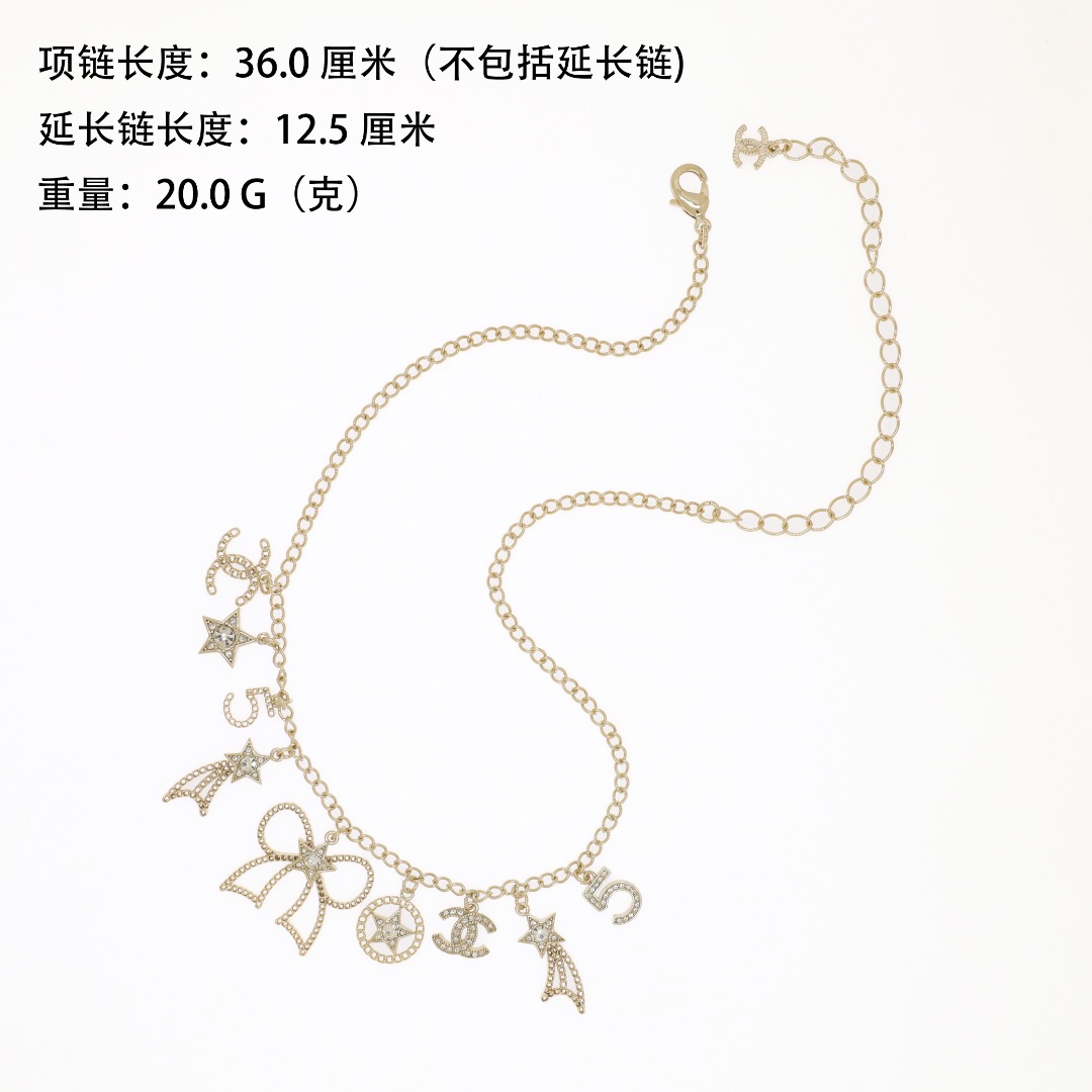 CCN451 Chanel star bow No 5 charms choker necklace for women - ccjewelryacc