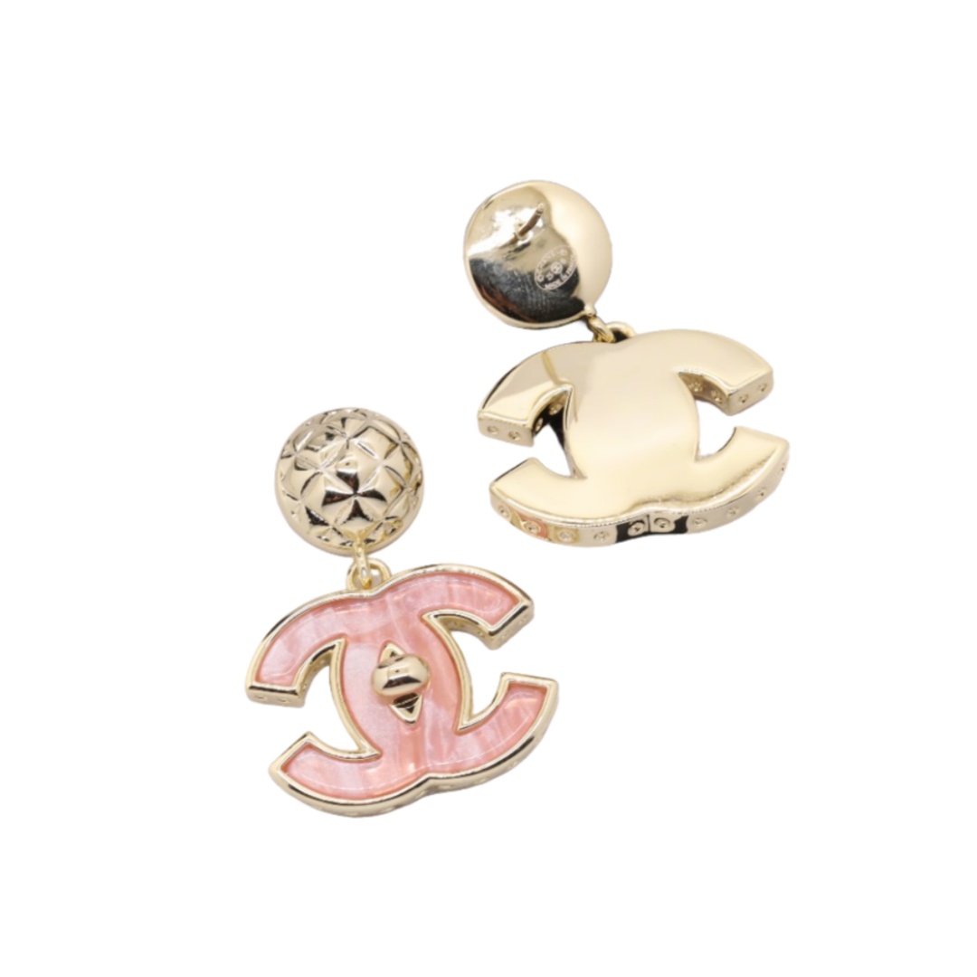 CCE365 Chanel Pink acrylic cc logo stud earrings for women - ccjewelryacc