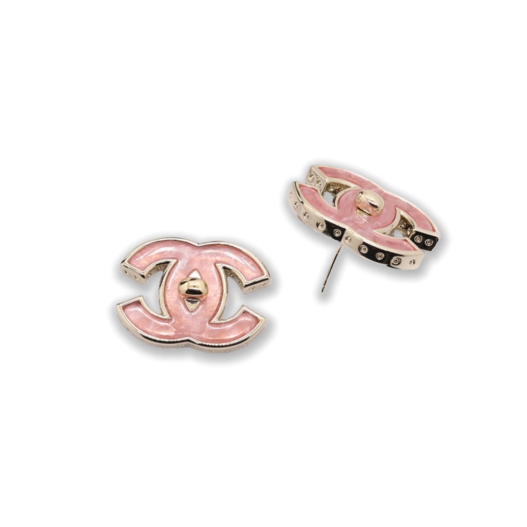 CCE365 Chanel Pink acrylic cc logo stud earrings for women - ccjewelryacc