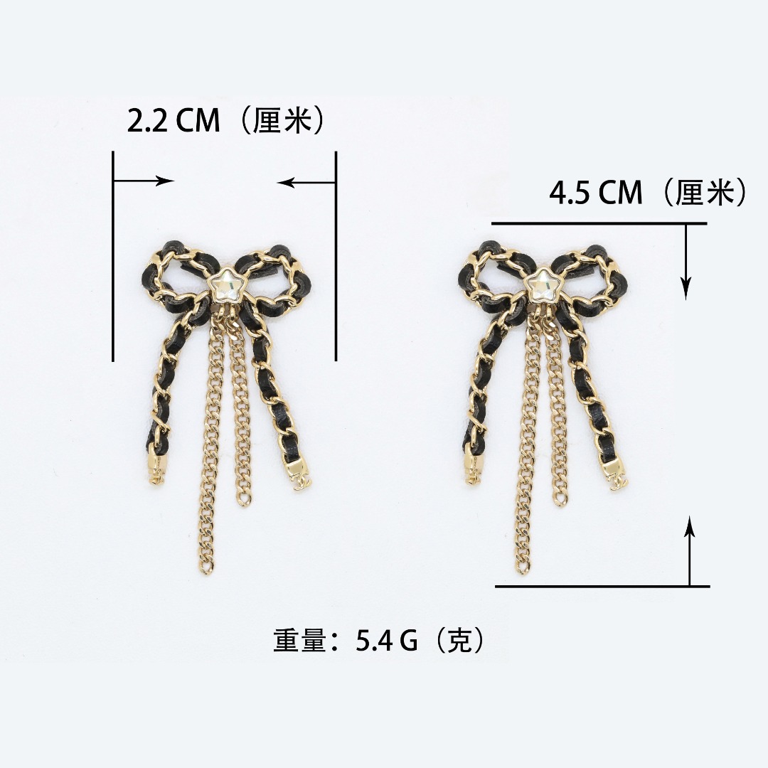 CCE368 Chanel metal and leather bow tassels earrings for women - ccjewelryacc