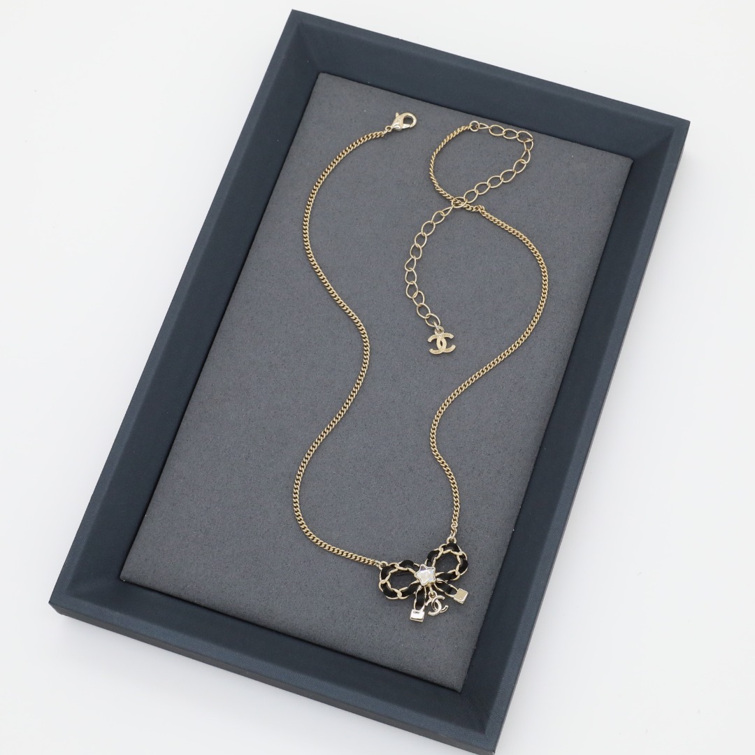CCN041 Chanel metal leater bow choker Necklace for women - ccjewelryacc