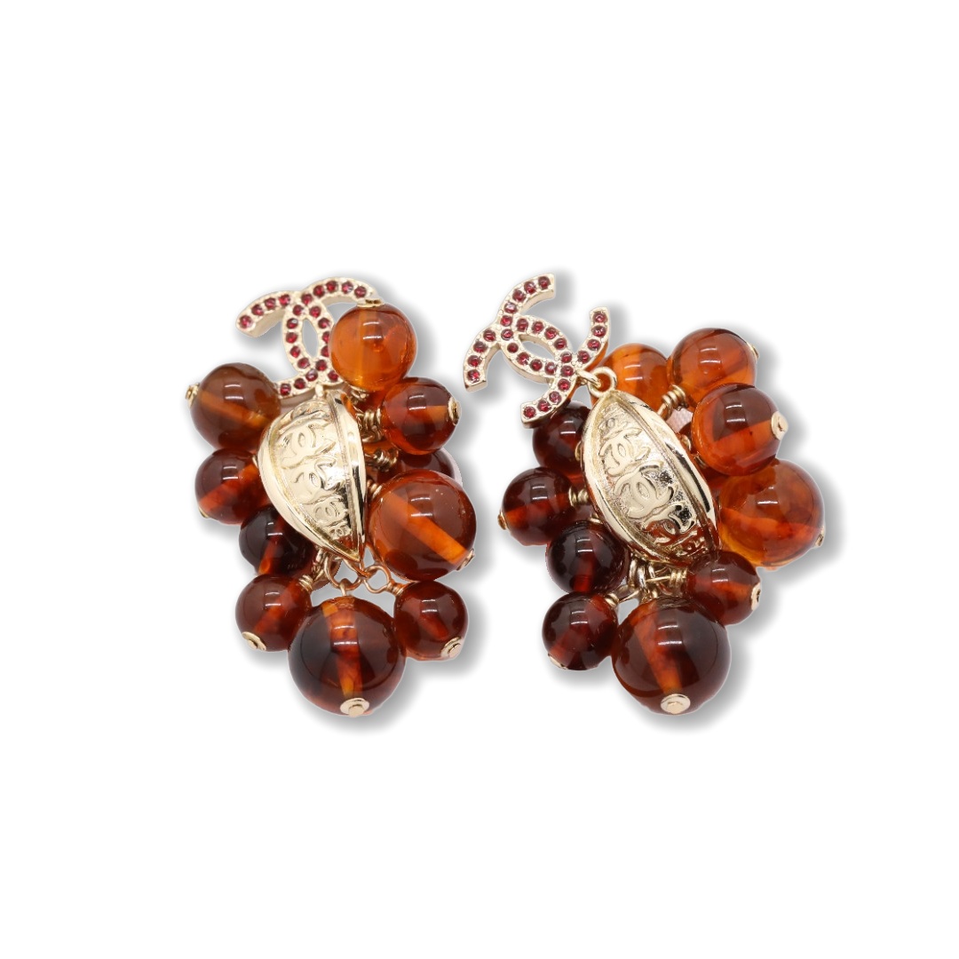 CCE369 Chanel vintage red grape dangle earrings for women - ccjewelryacc