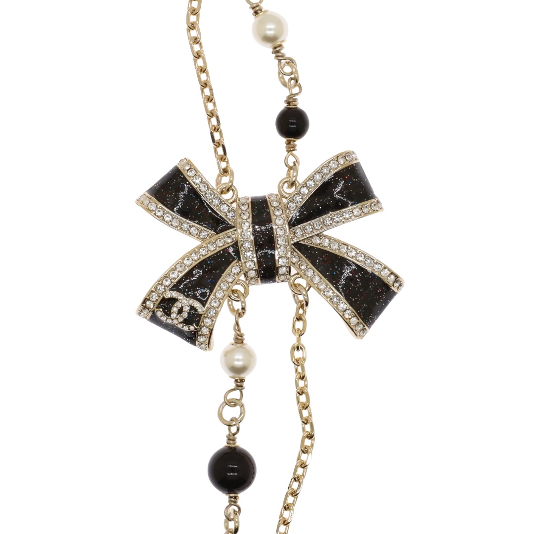 CCN173 Chanel black enamel bow necklace for women - ccjewelryacc