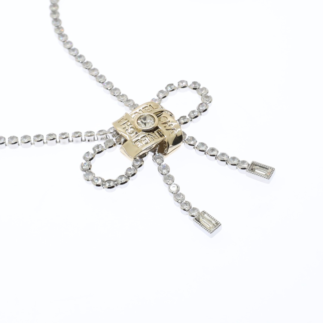 CCN059 Chanel crystal tennis chain bow choker necklace for women - ccjewelryacc